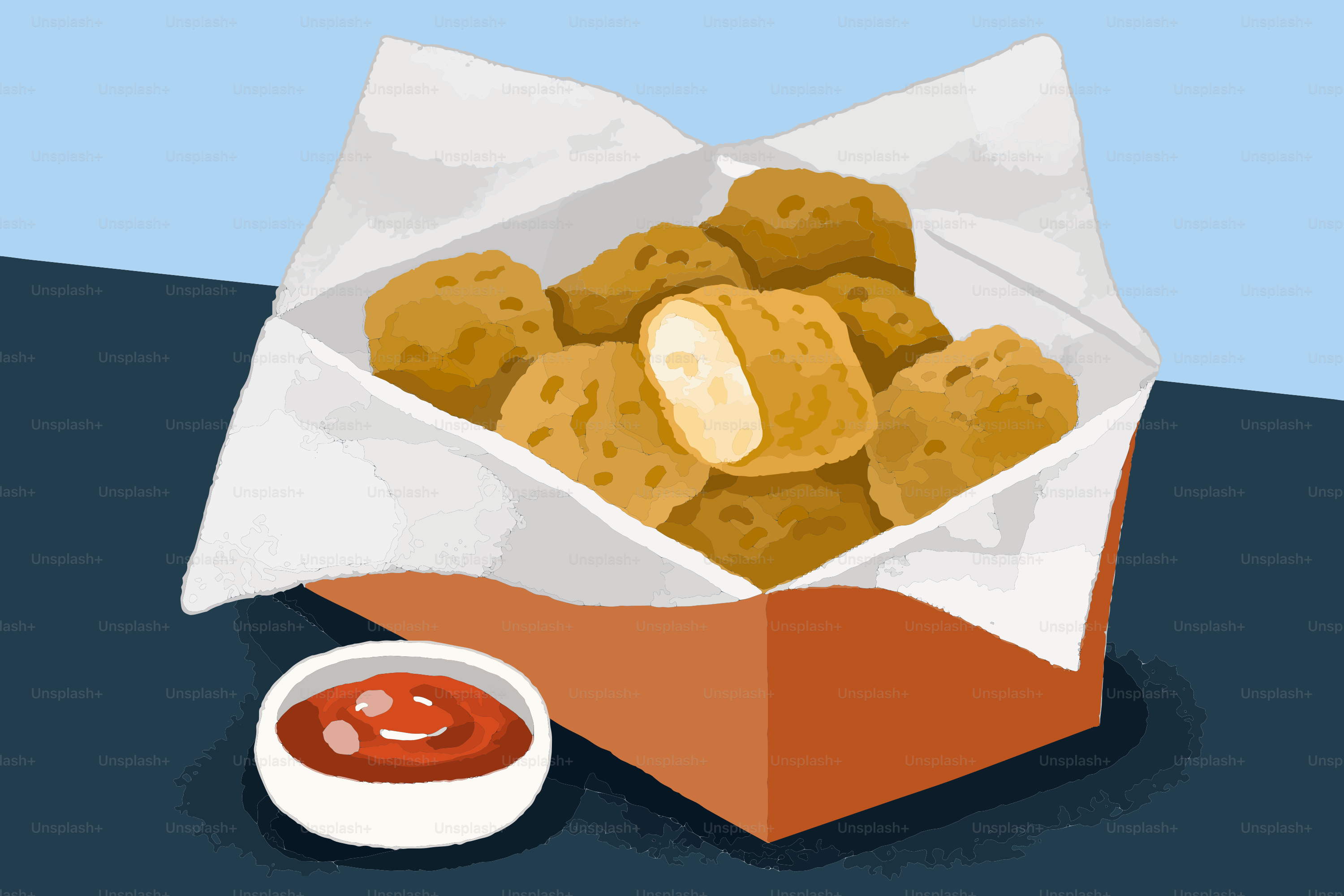 Box of chicken nuggets with ketchup dip