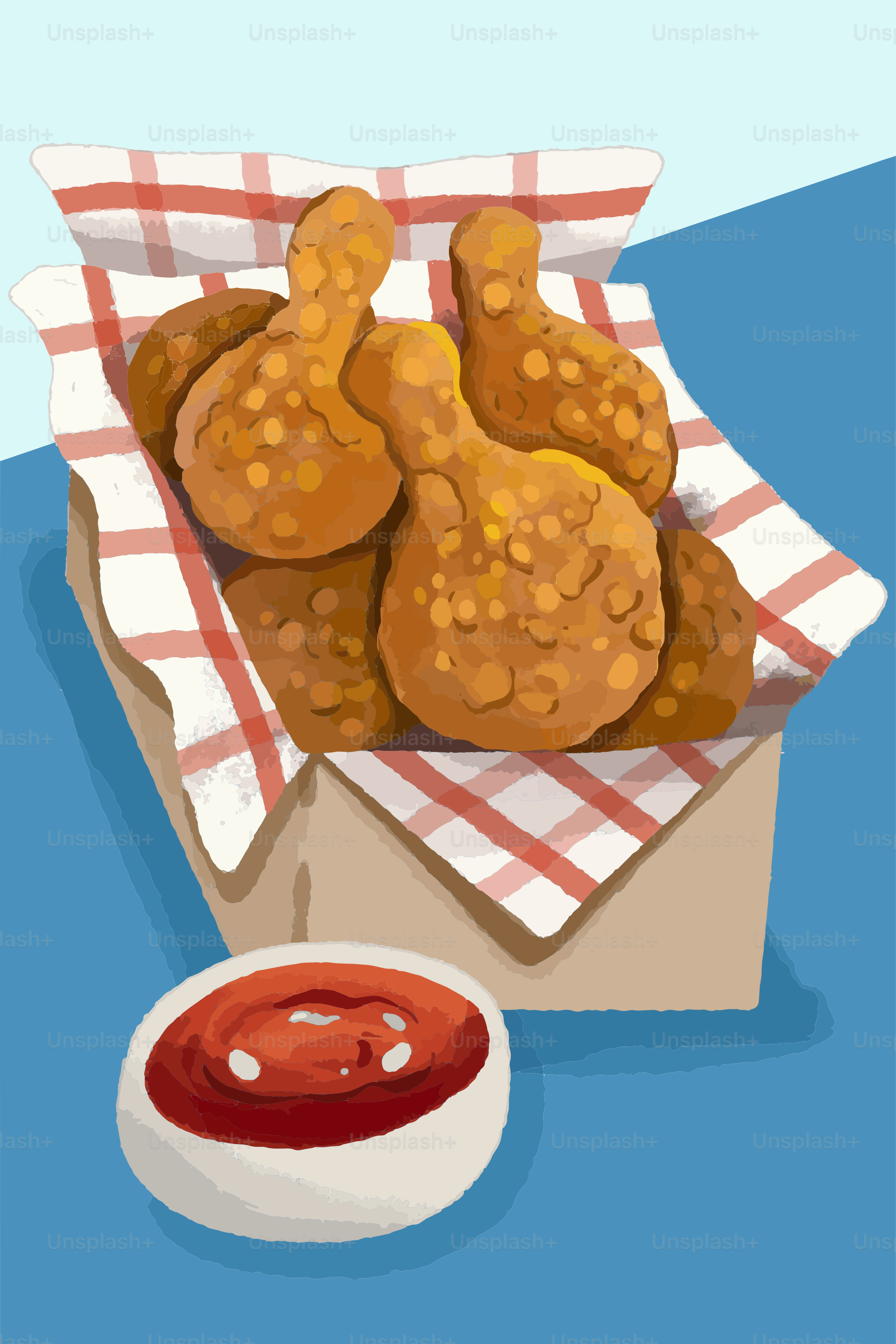 Cosce di pollo fritte croccanti in una scatola con salsa di immersione.