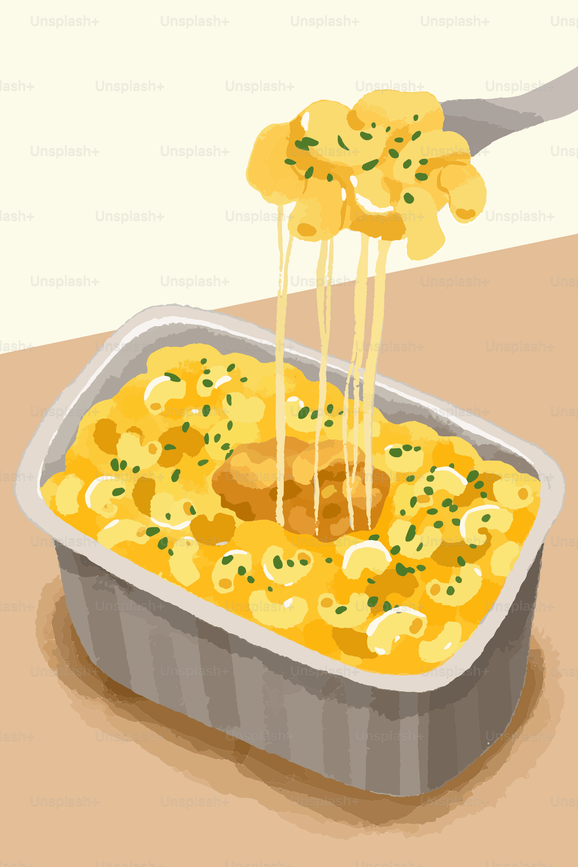 Macarrones con queso y hierbas en un recipiente de papel de aluminio