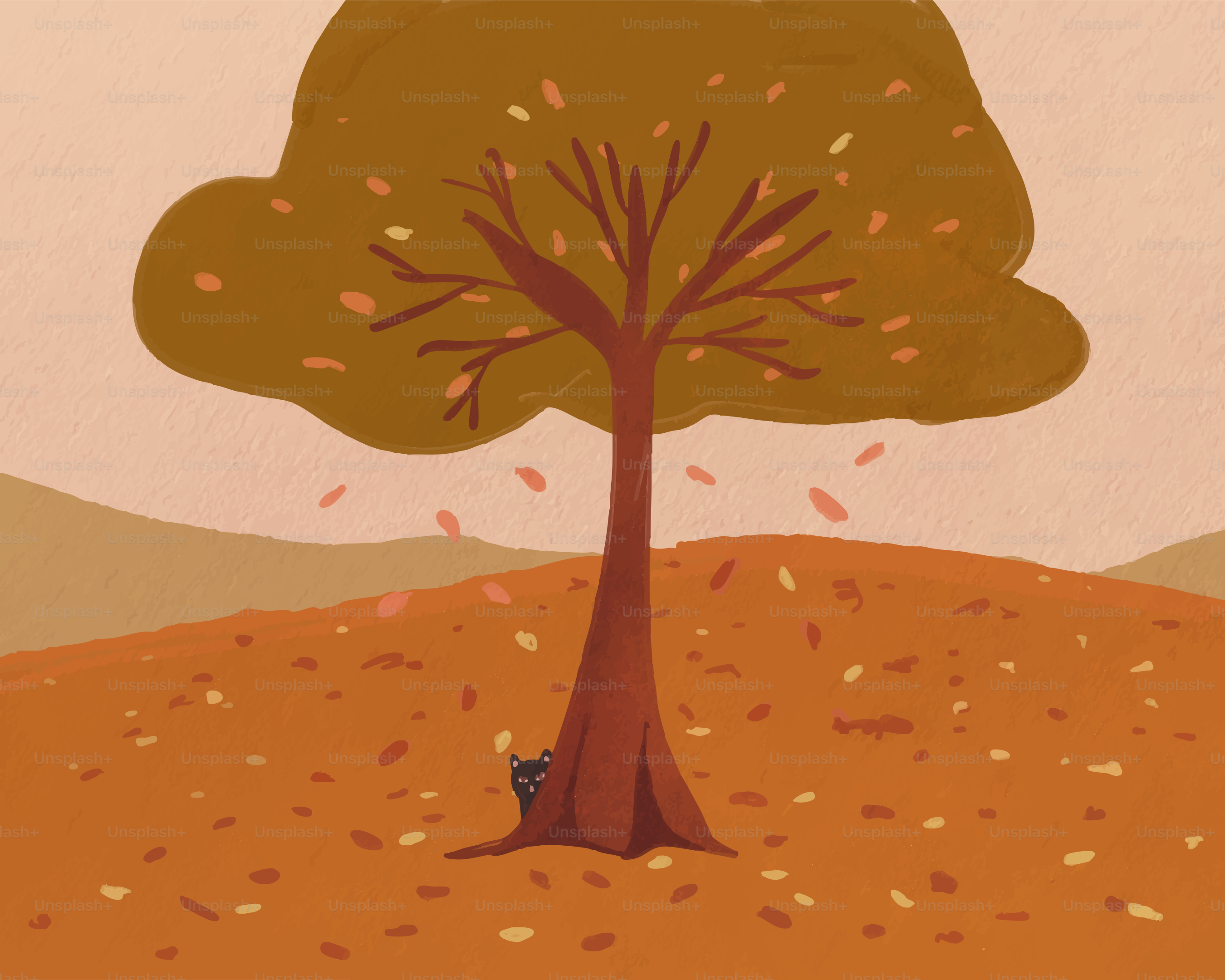 Herbstfarben wimmeln mit einem verspielten, verborgenen Wesen über.