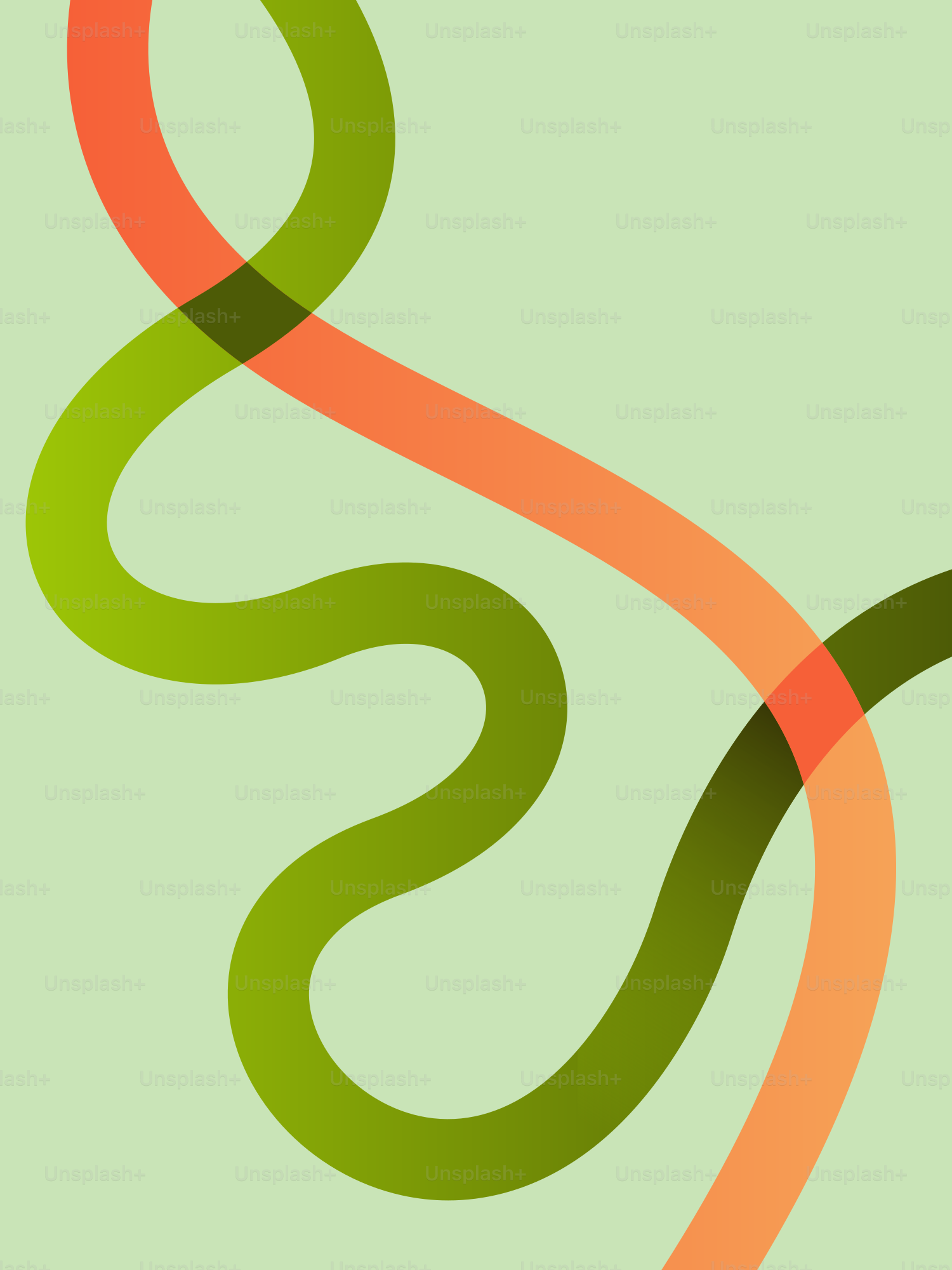 Abstract lines overlap in shades of green and orange.