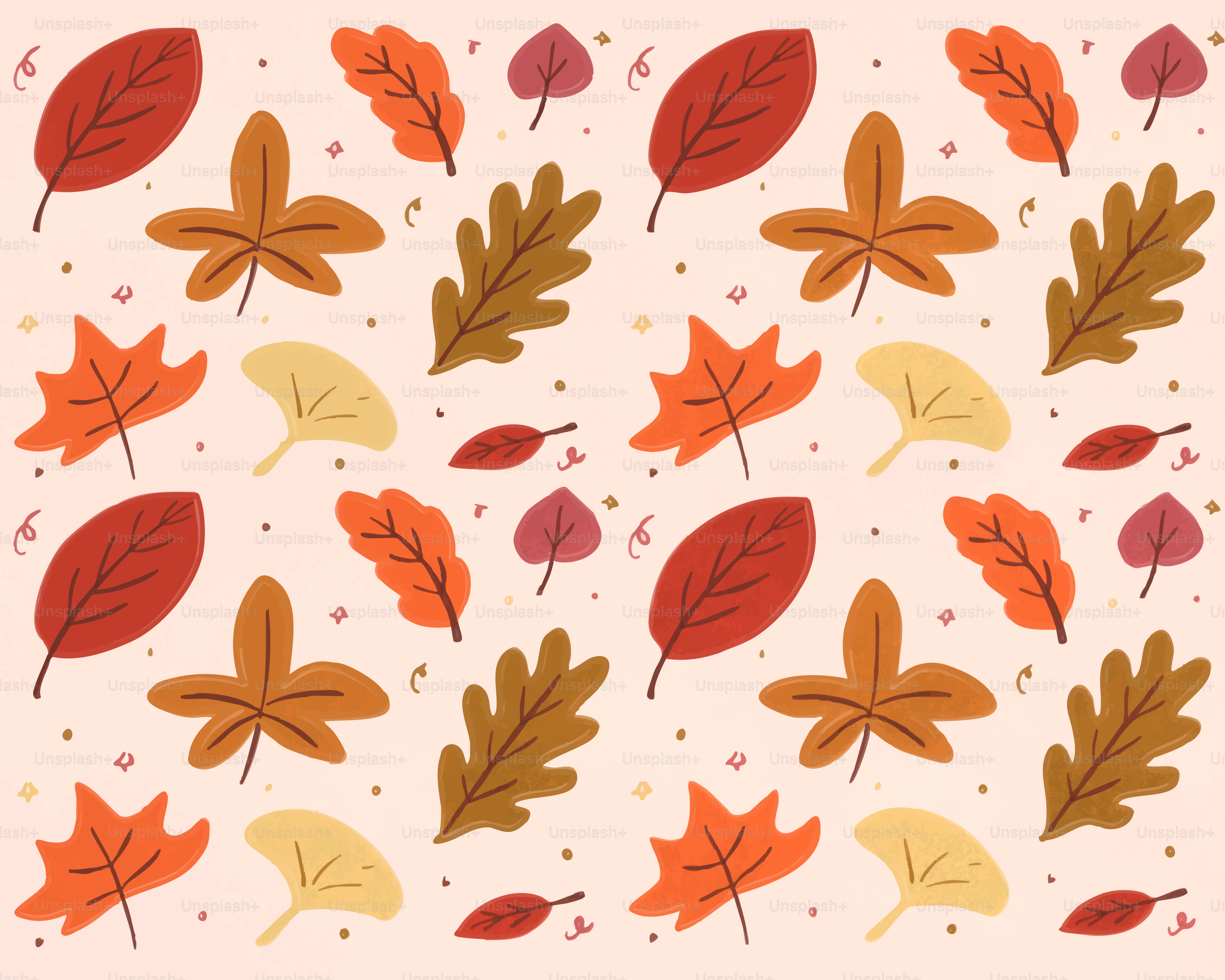 Autumn leaves are scattered on a neutral background.