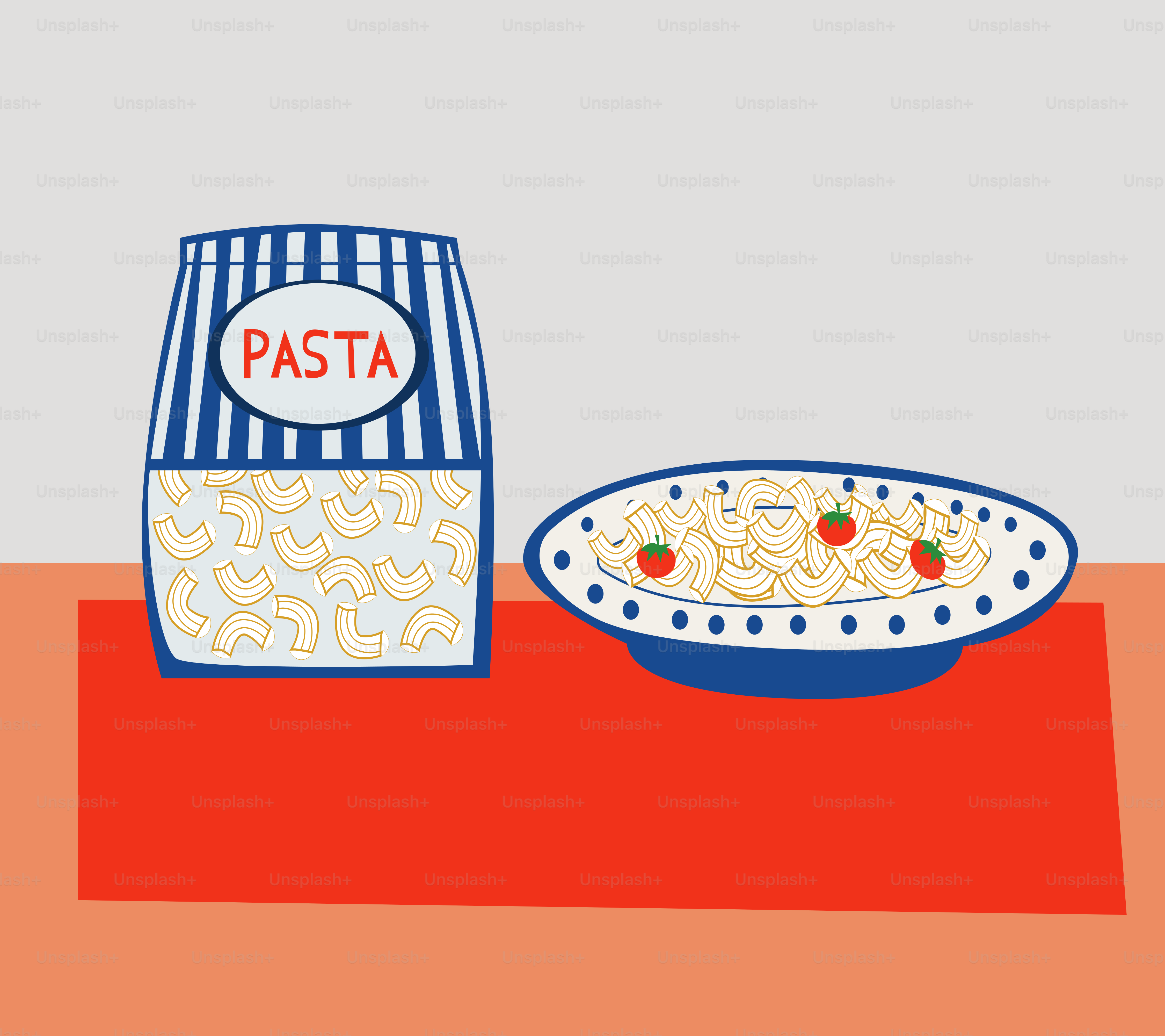 Bag of pasta and a pasta dish.
