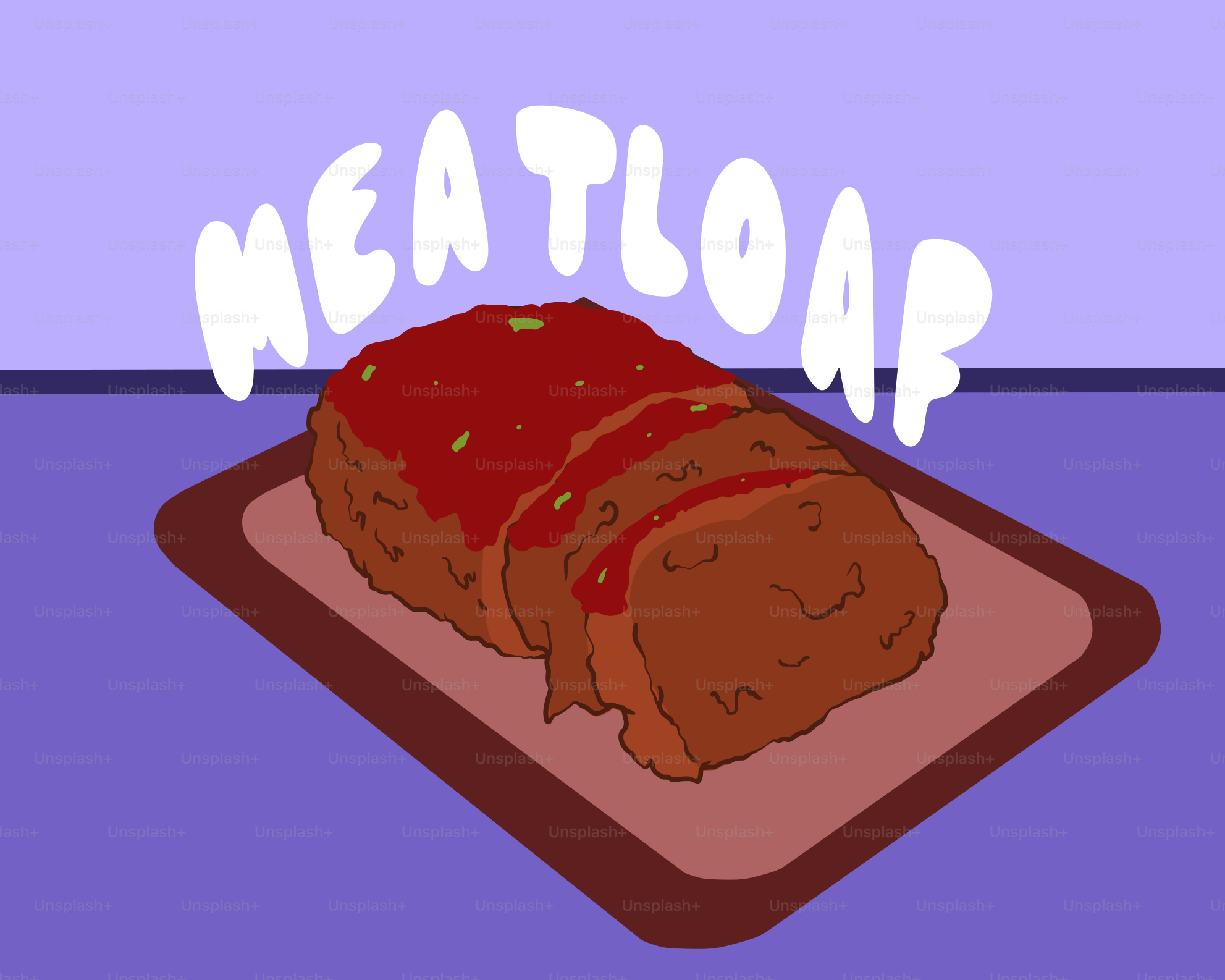 A sliced meatloaf served on a brown cutting board.