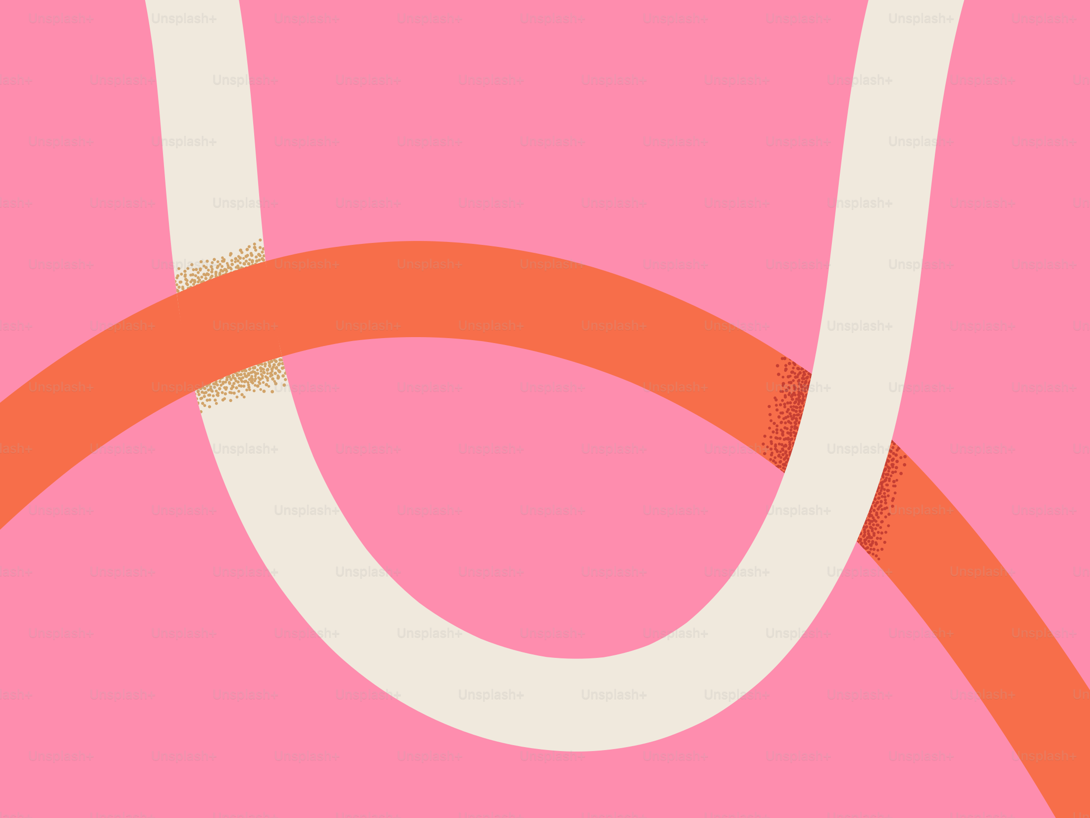 Two colorful curved lines on pink background