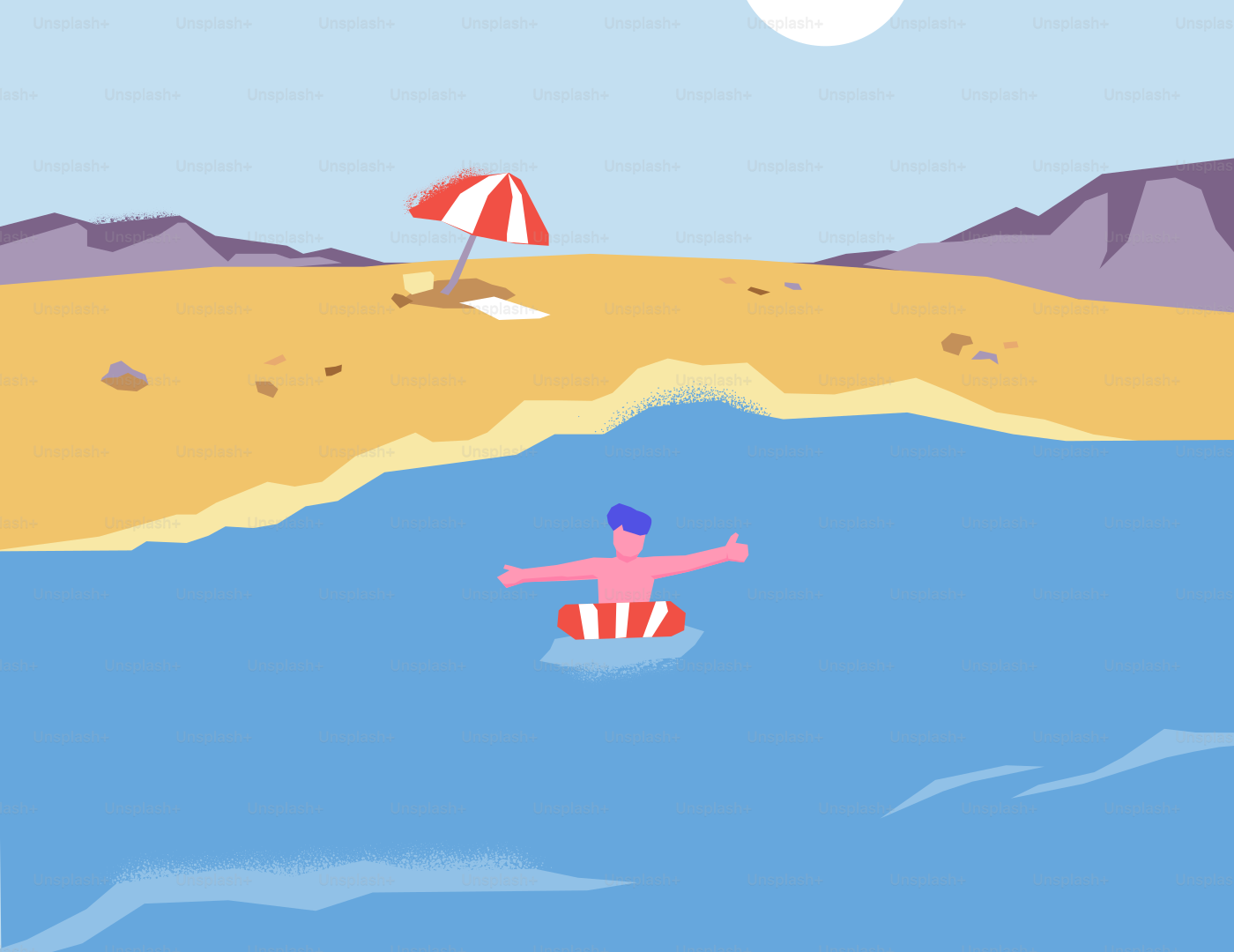Une personne profite de la plage avec un anneau gonflable.