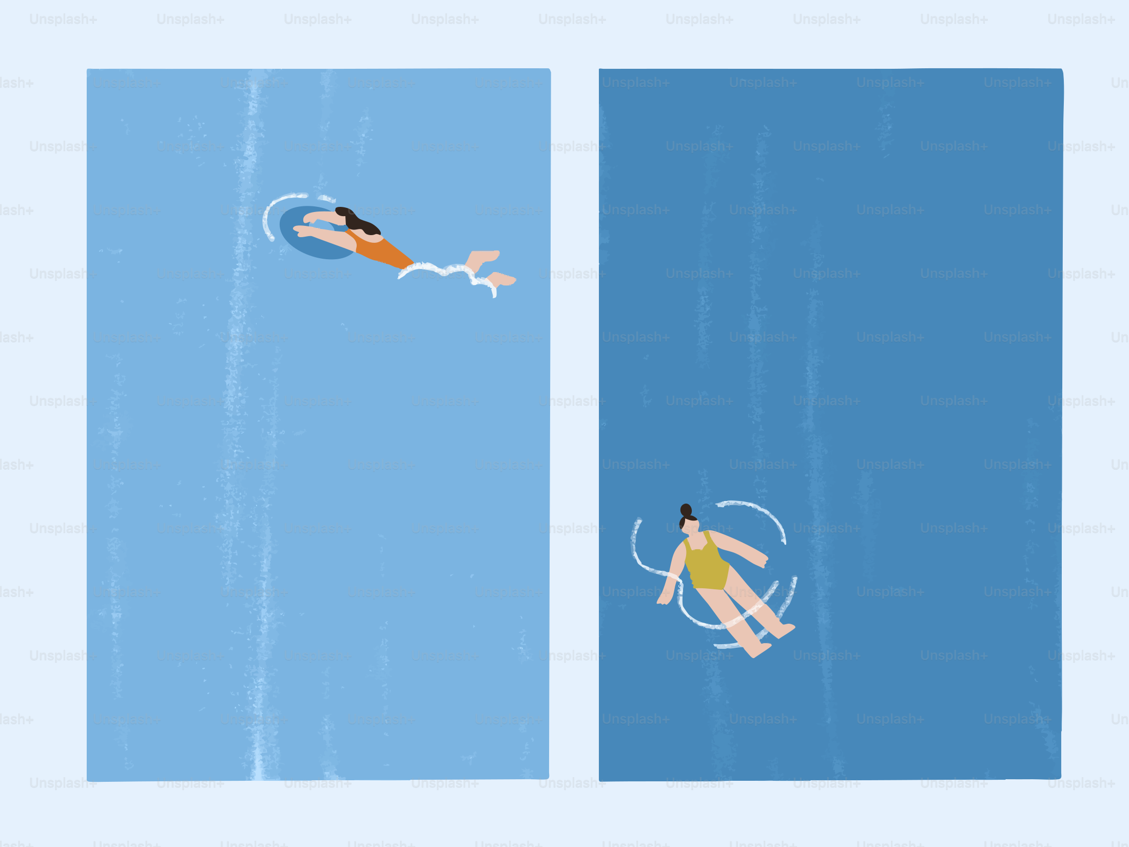 Two people swimming in a pool.