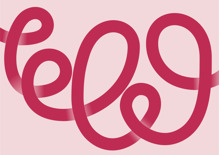 A pink ribbon forms a decorative loop pattern.