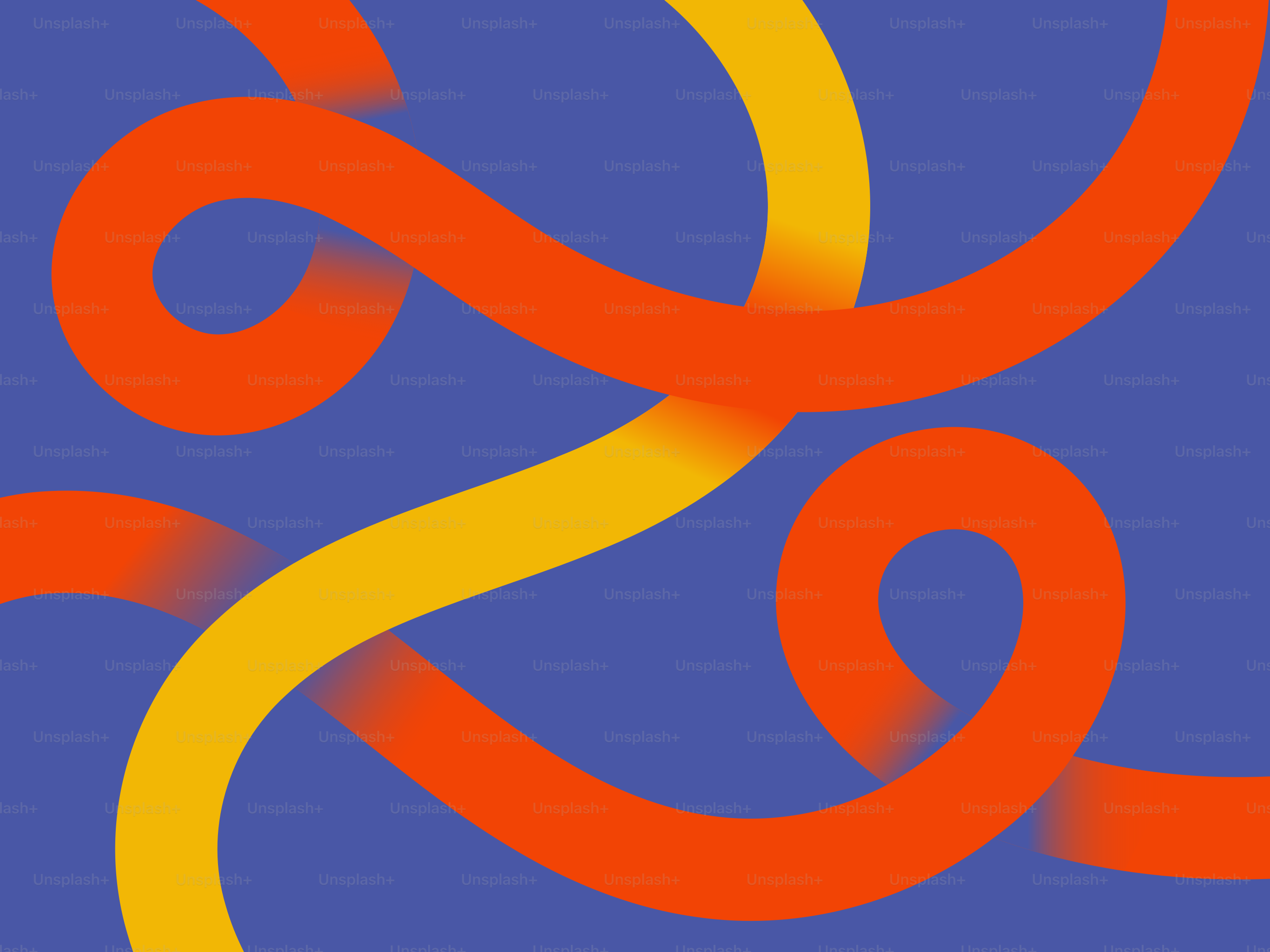 Intertwined orange and yellow ribbons on blue