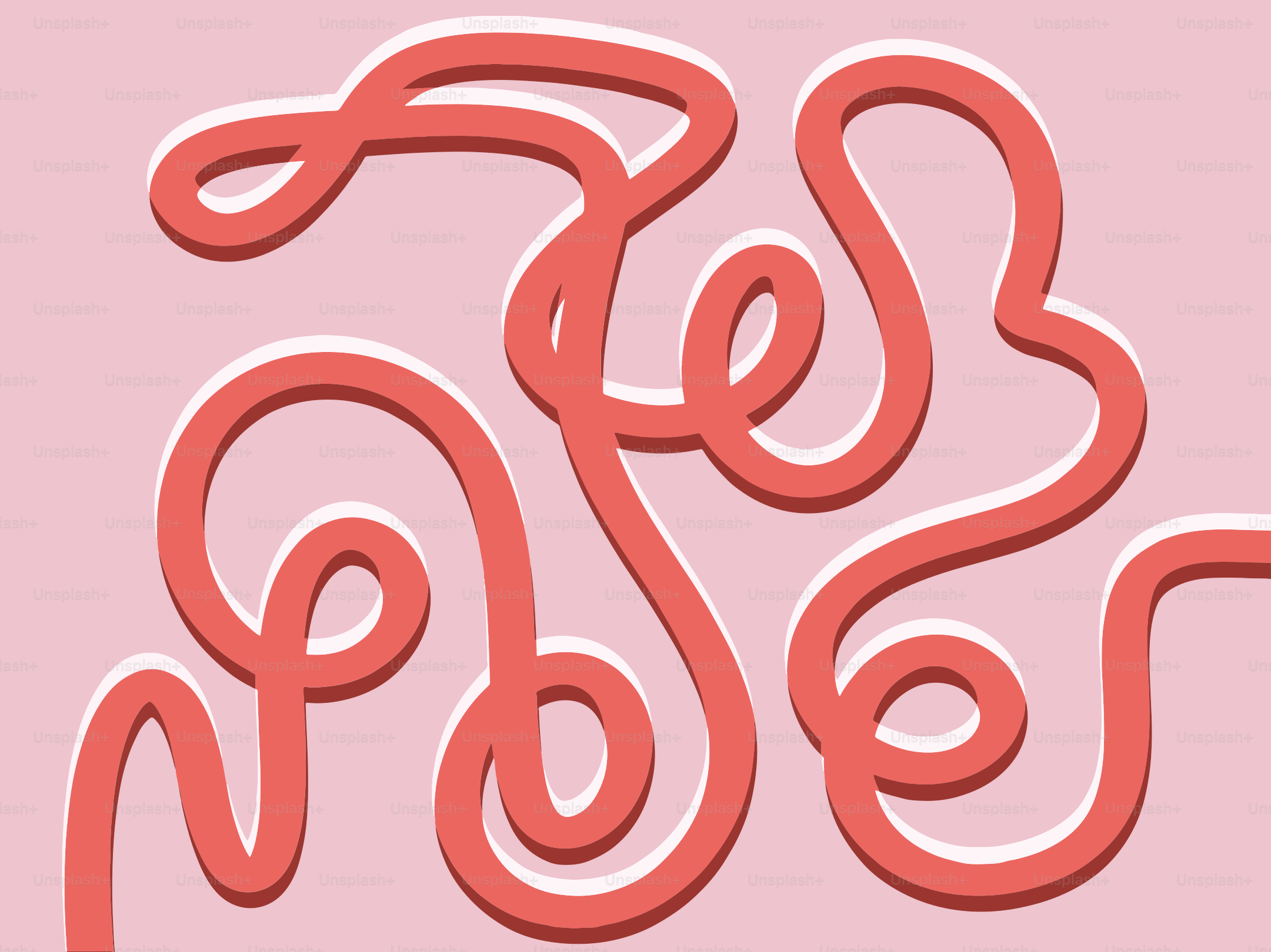 Red, curvy lines meander against a pink background.