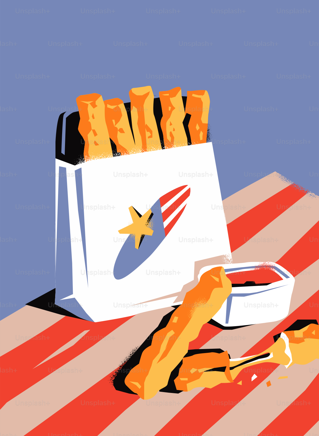 French fries in a bag with ketchup