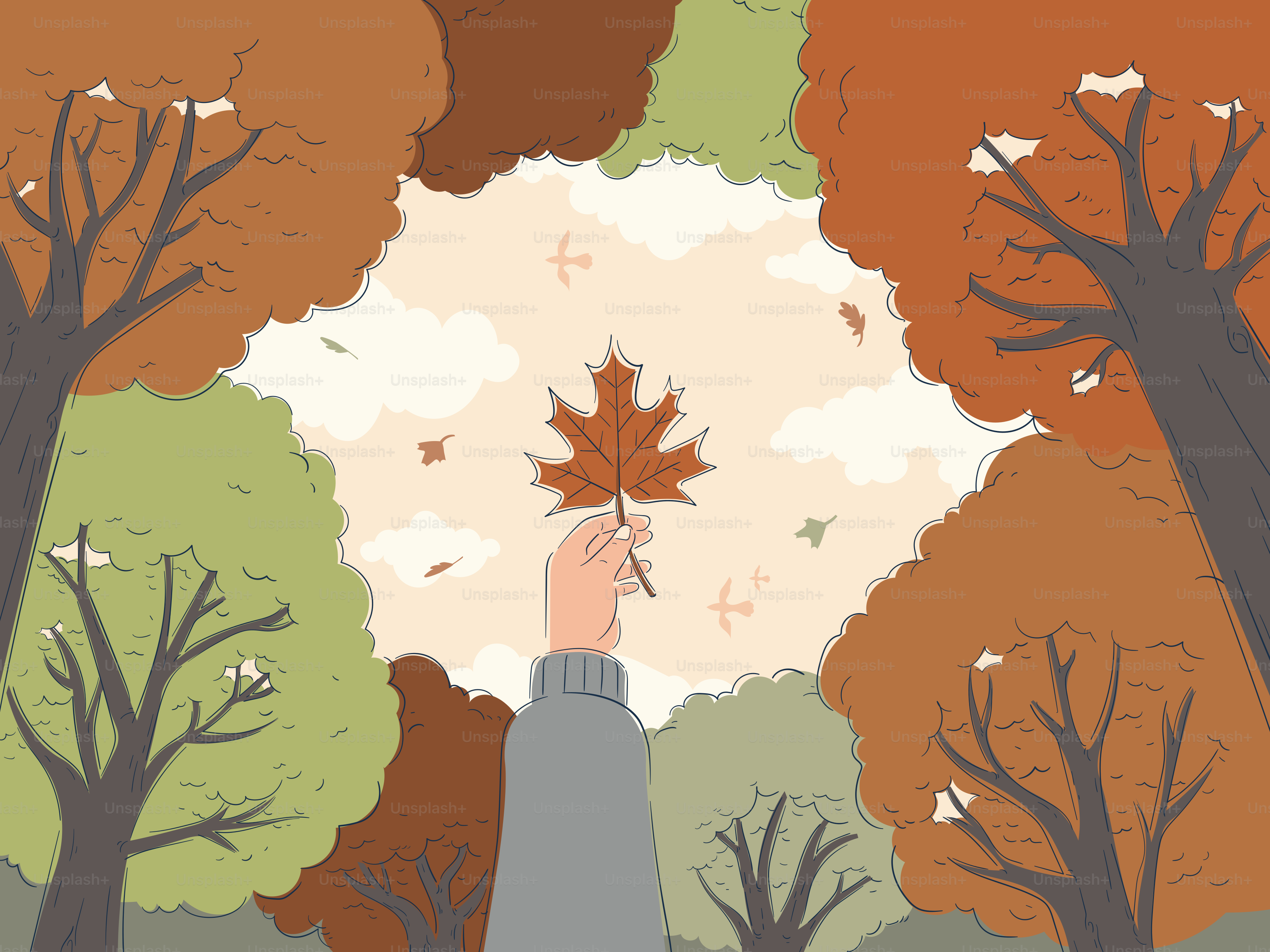 Holding a leaf up in a beautiful autumn forest.