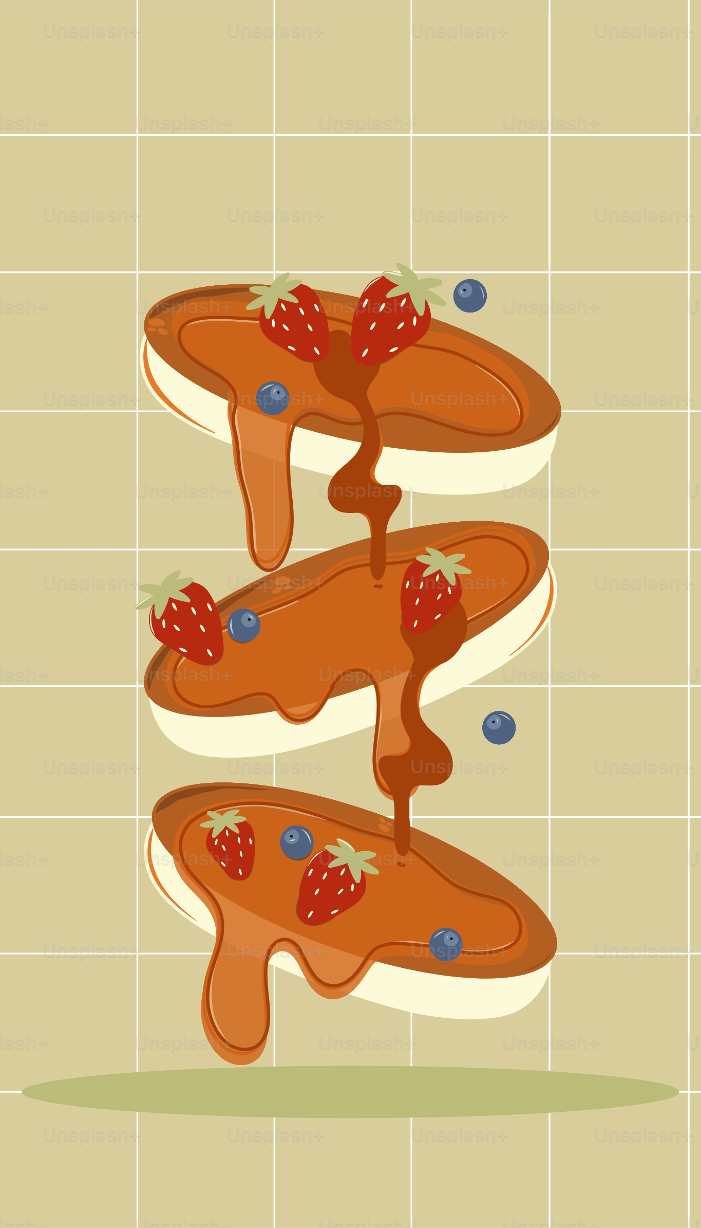 Stack of pancakes with berries and syrup