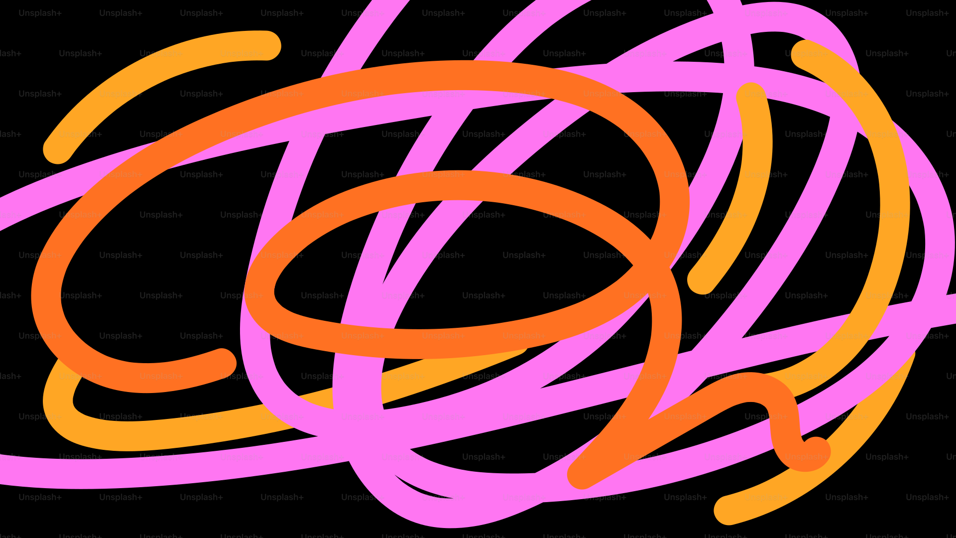 Colorful scribbles swirl against a black backdrop.