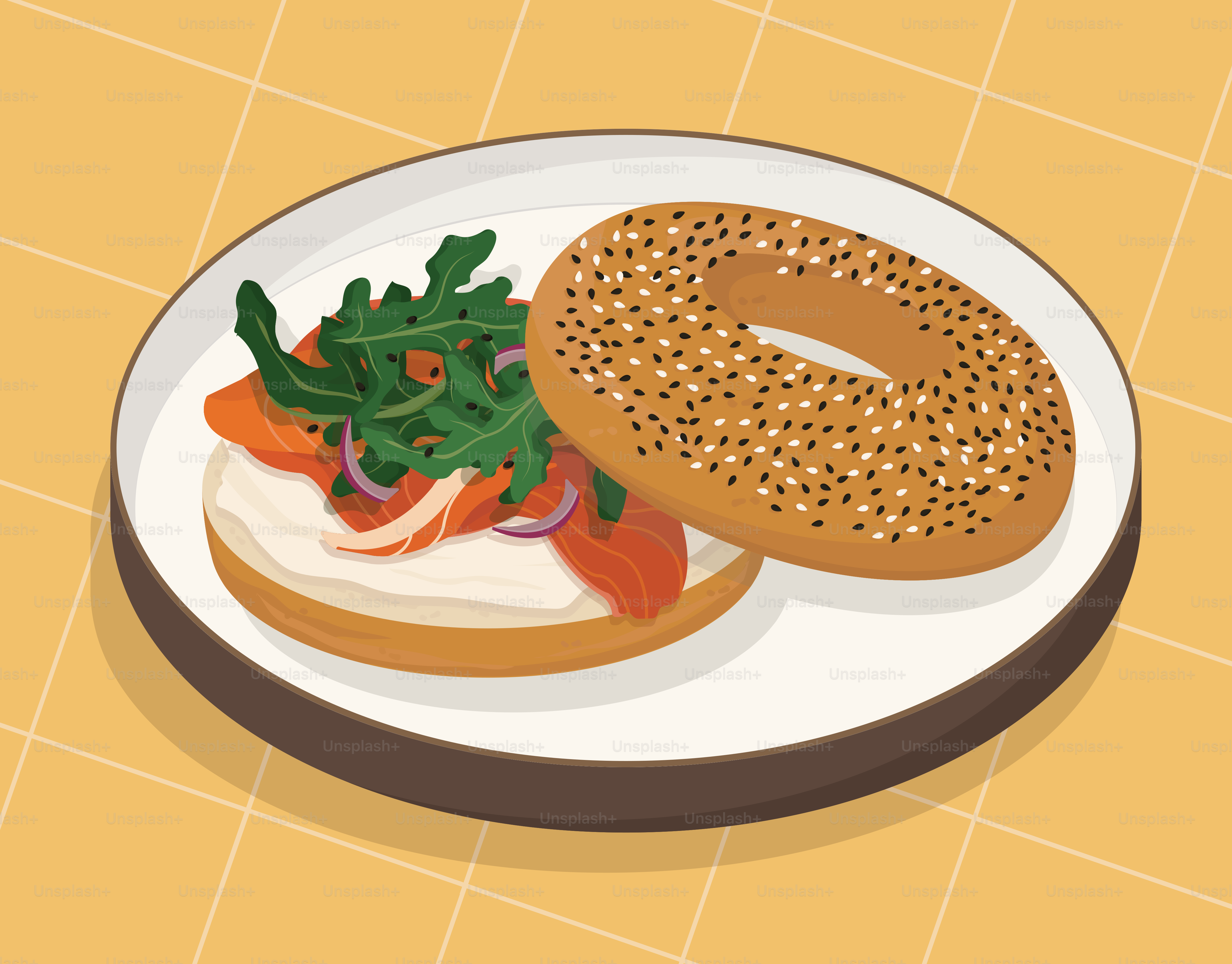 Bagel sandwich with cream cheese and greens