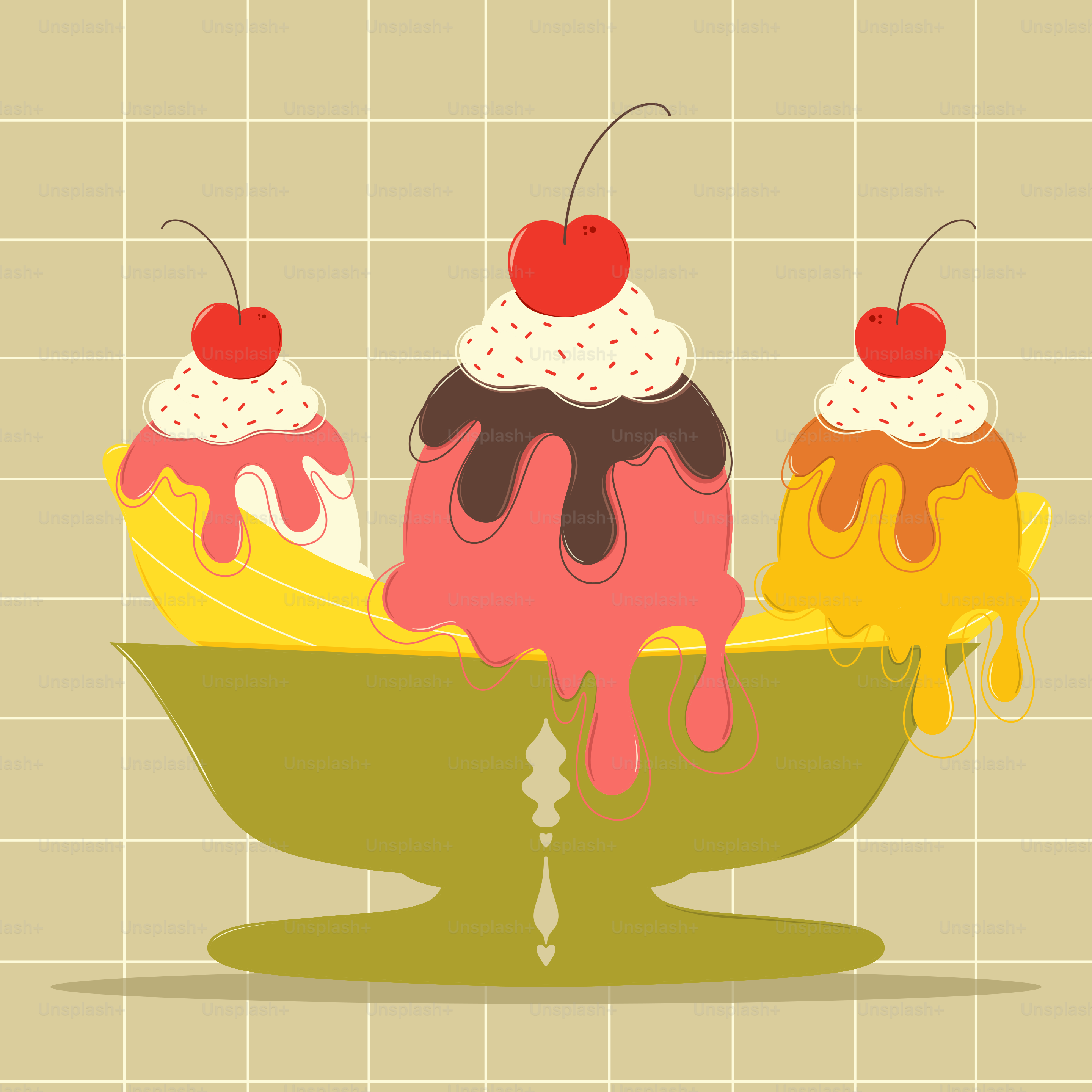 Trois boulettes de glace avec des cerises dessus.