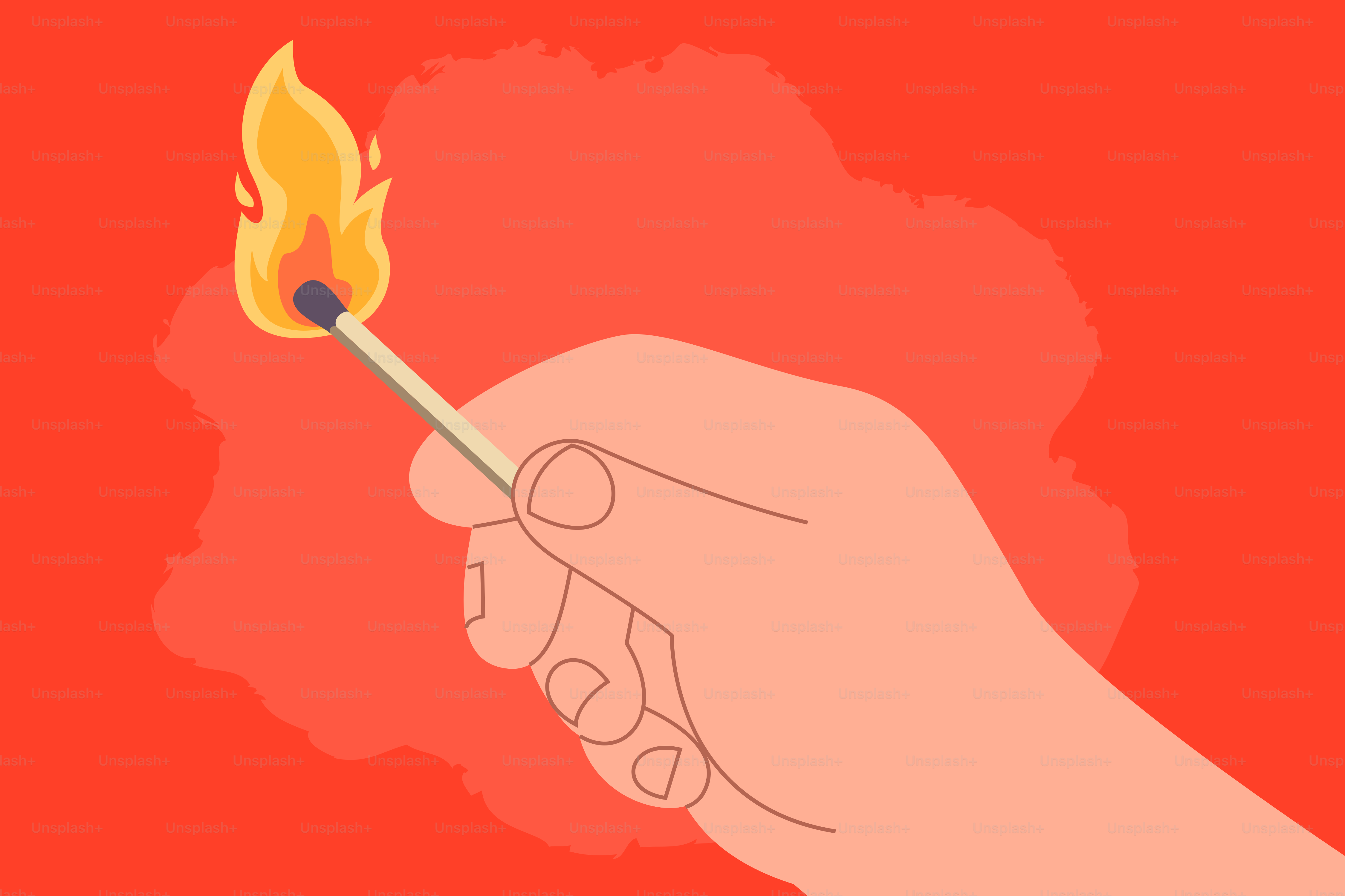 Una mano sostiene un fósforo encendido.