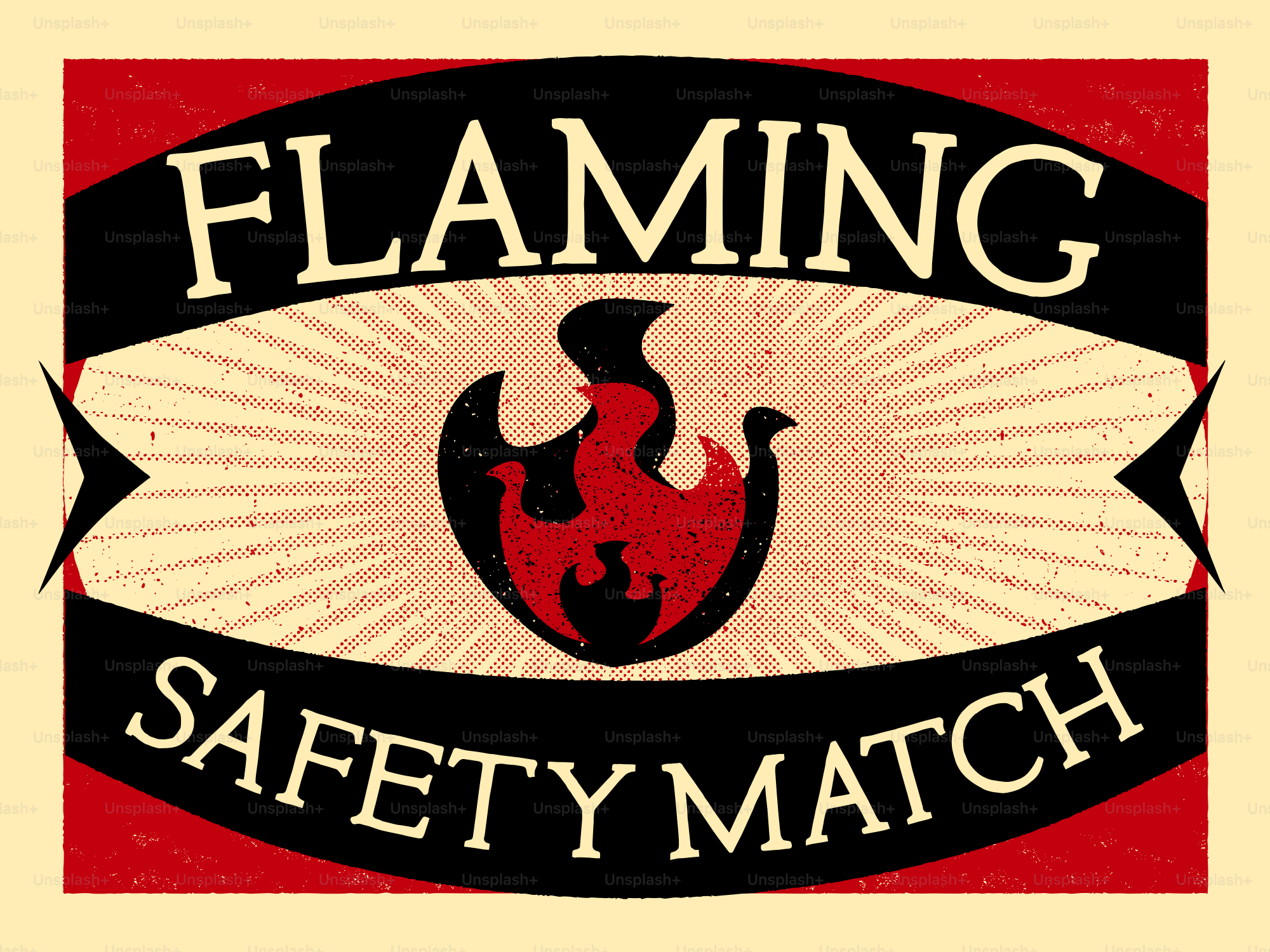 An illustration shows a flaming safety match label.