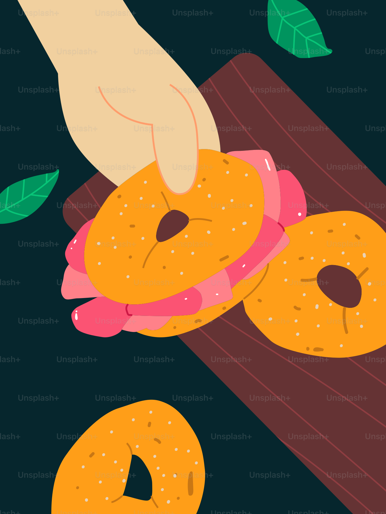 Hand mit einem köstlichen Bagel-Sandwich.