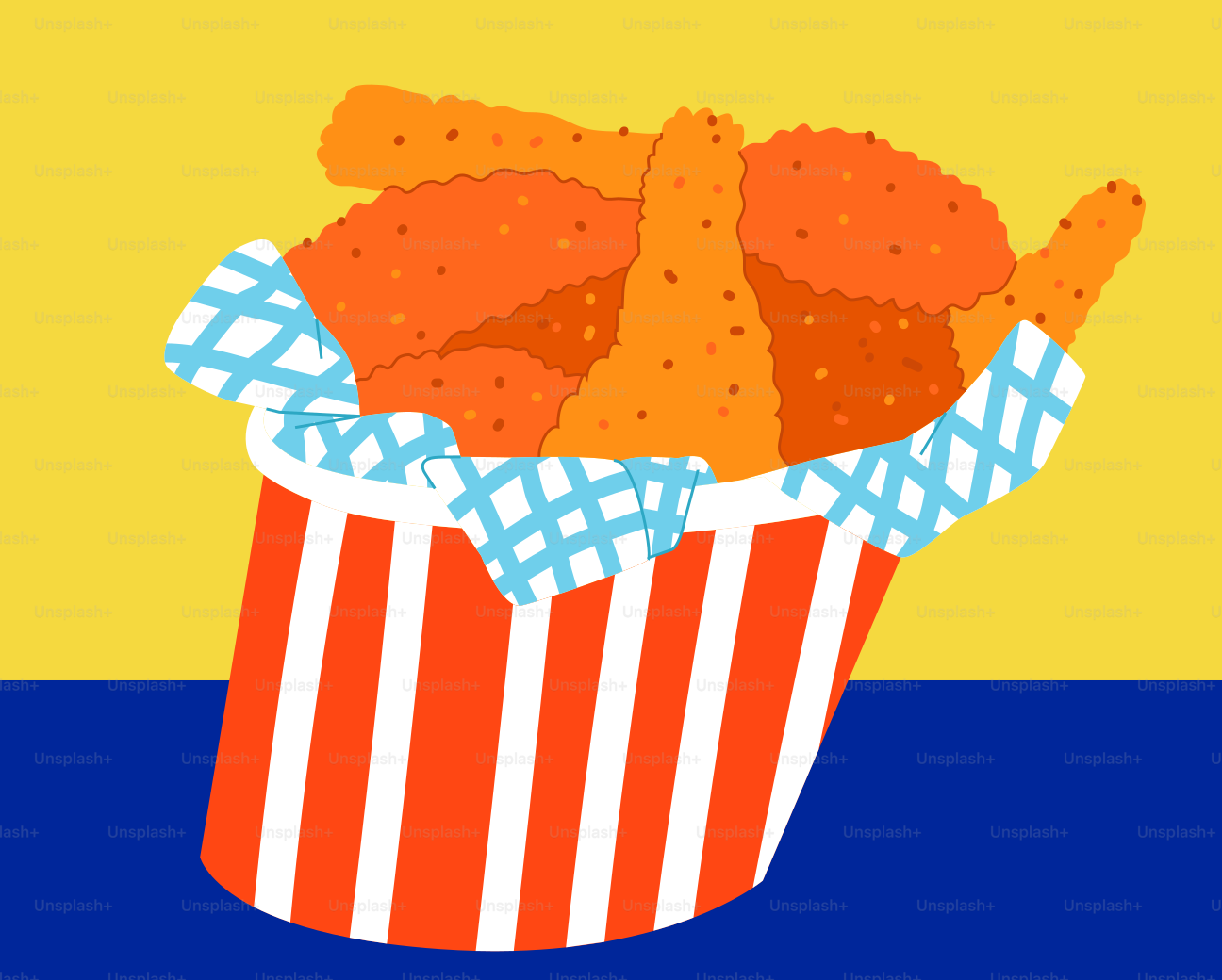 Köstliches frittiertes Hähnchen in einem rot-weißen Eimer.