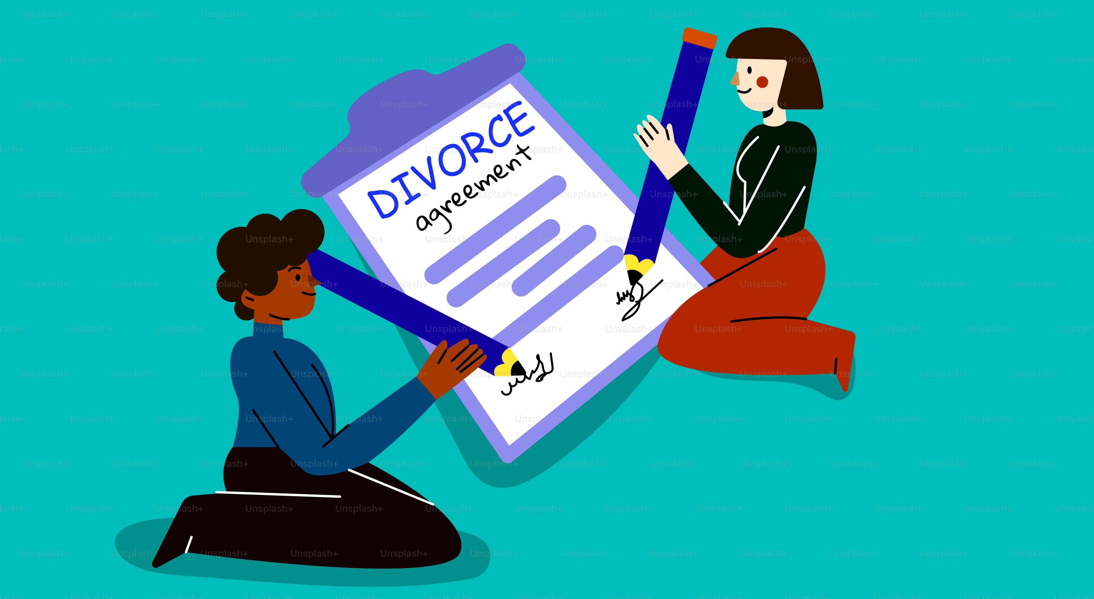 Two people signing a document together