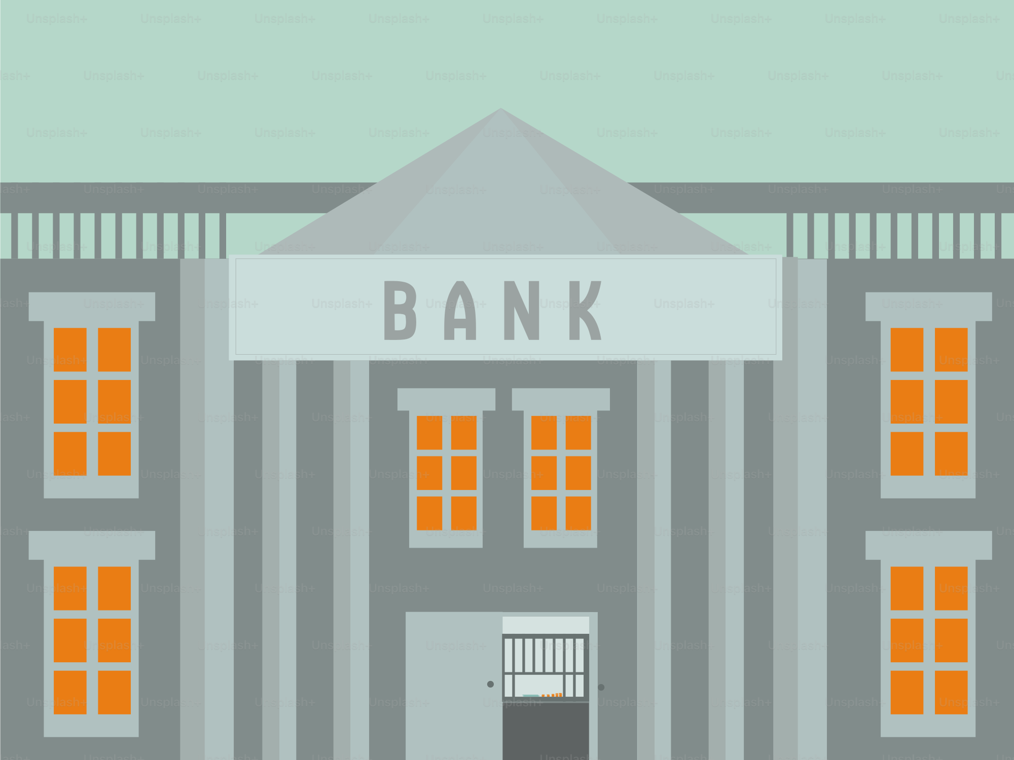 Classical bank building with columns and windows