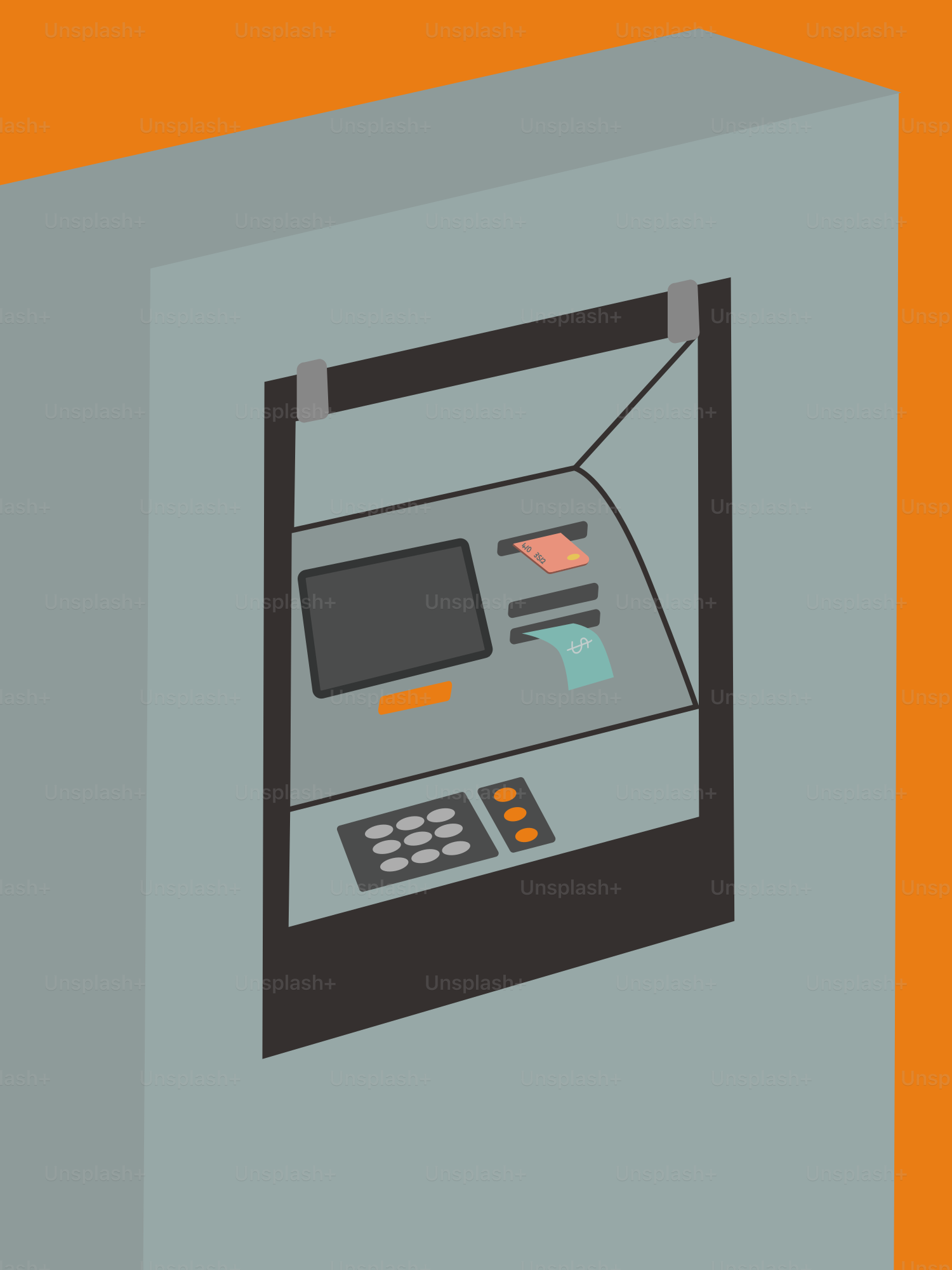Close-up of an atm machine with a keypad.