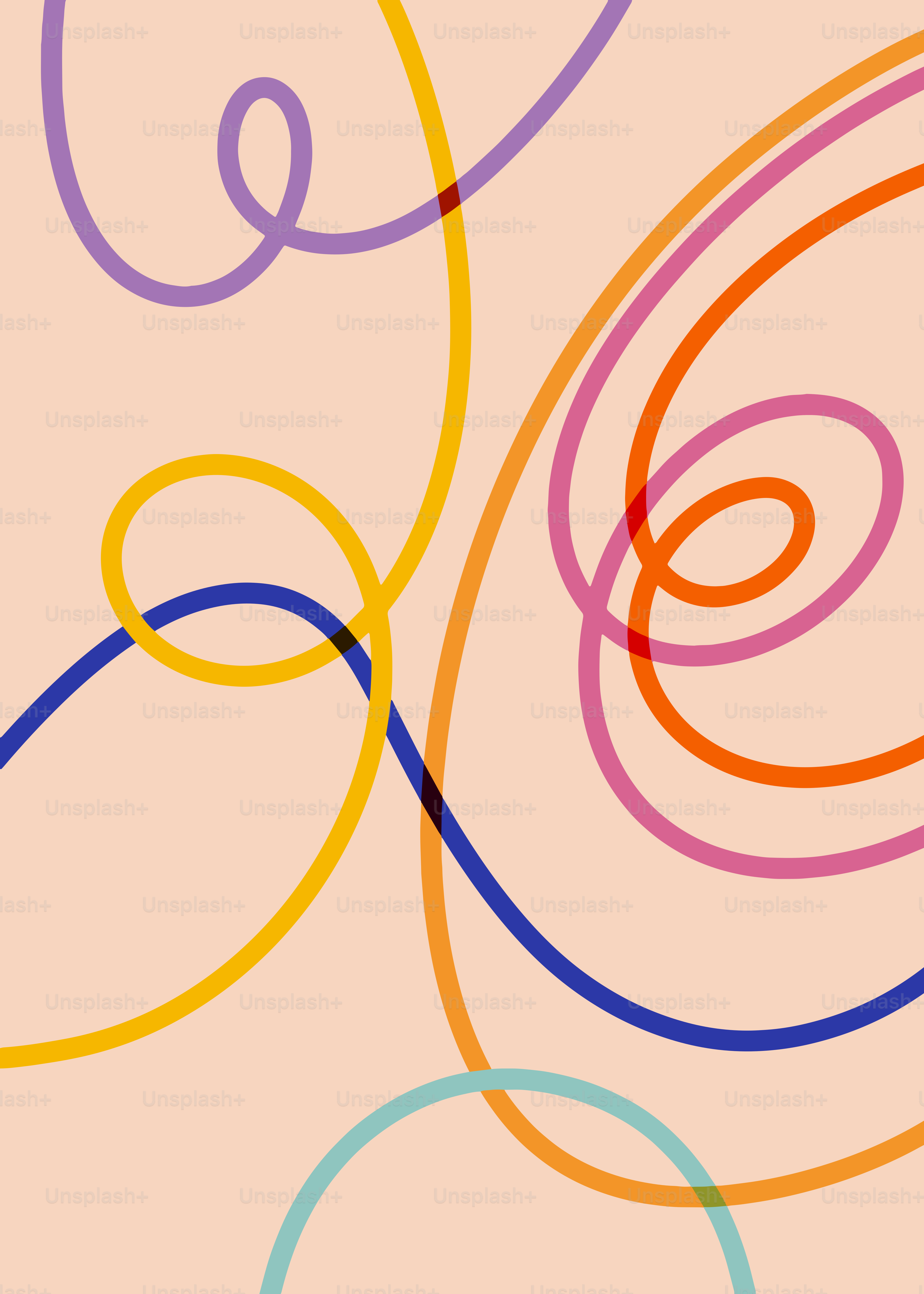 밝은 복숭아색 배경에 다채로운 추상선들이 그려져 있습니다