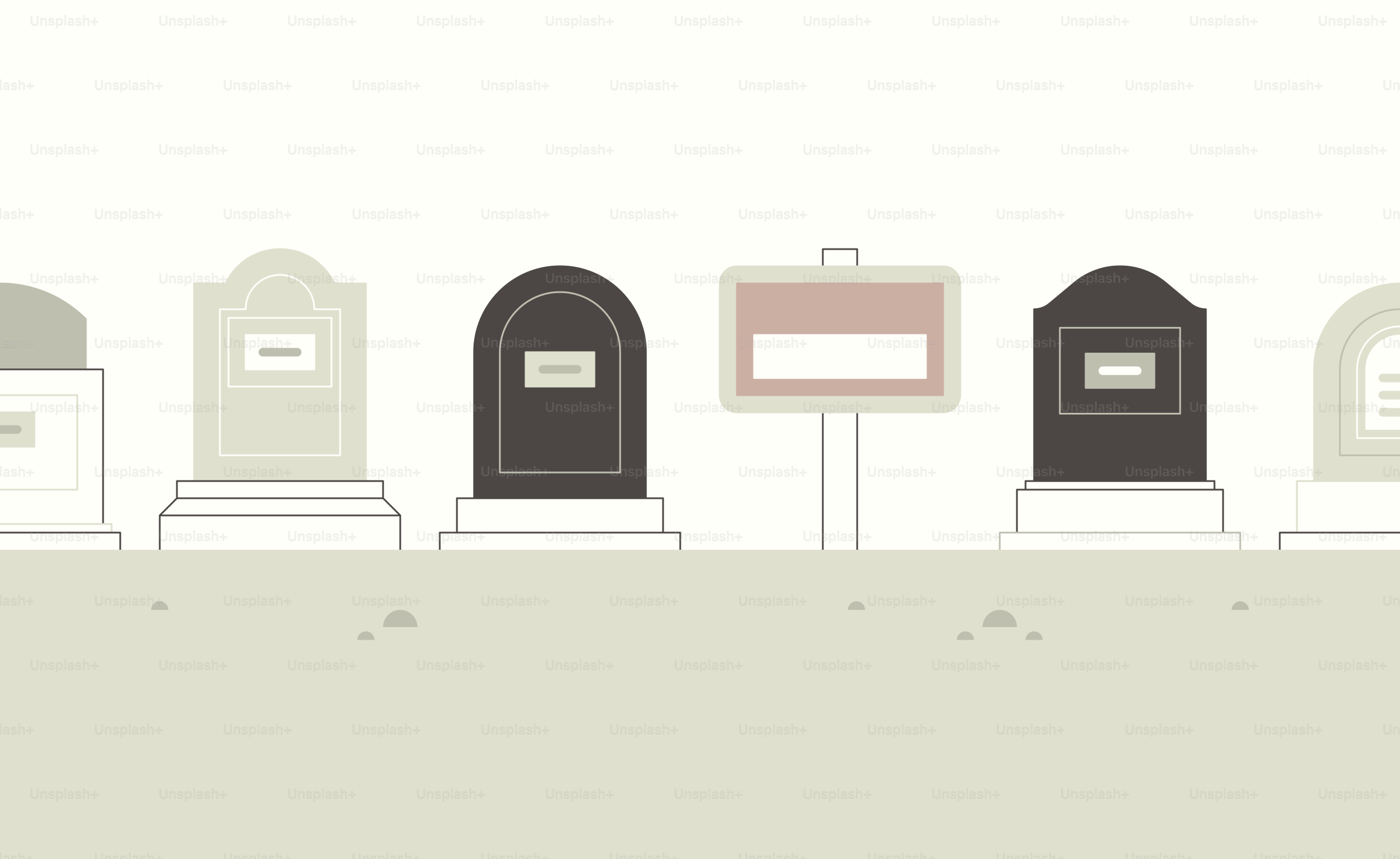 Row of different styles of mailboxes