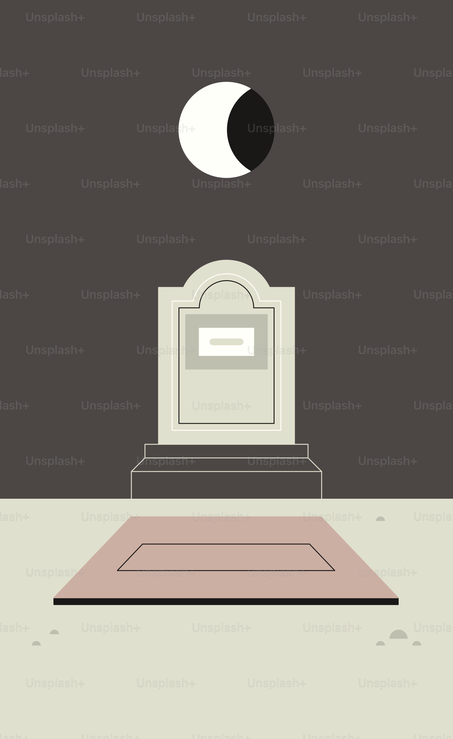 Lápide com lua crescente acima à noite