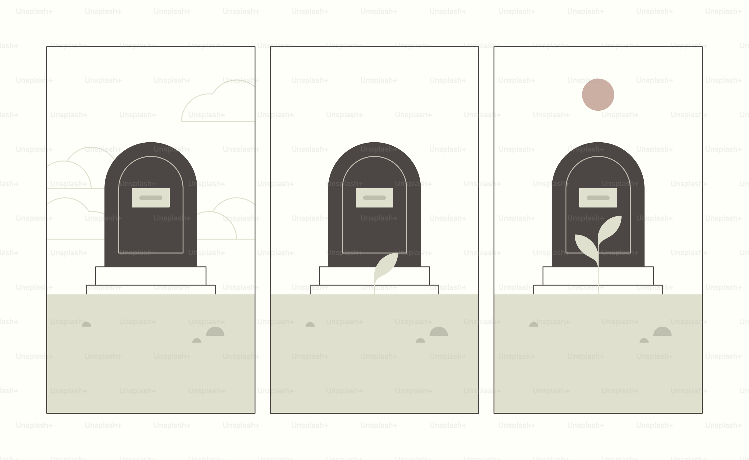 Three identical icons of a mailbox