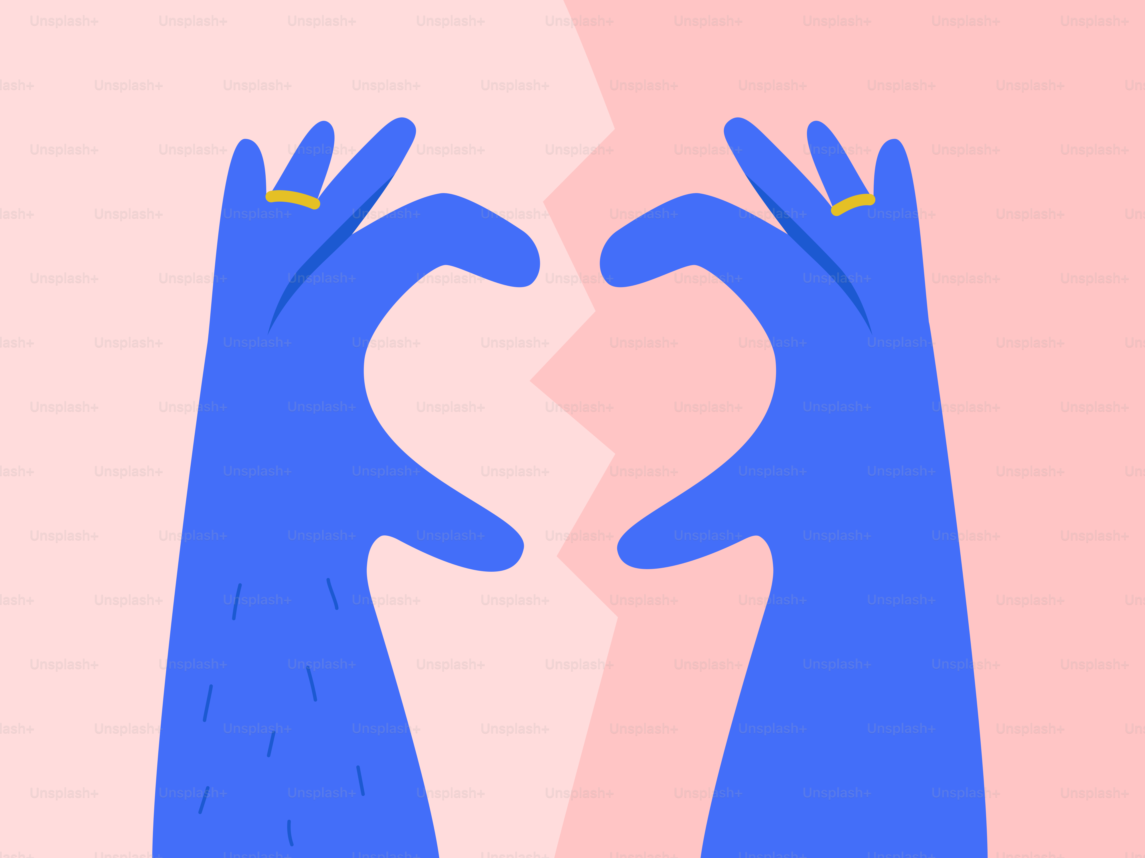 Blue hands forming a heart shape on pink background