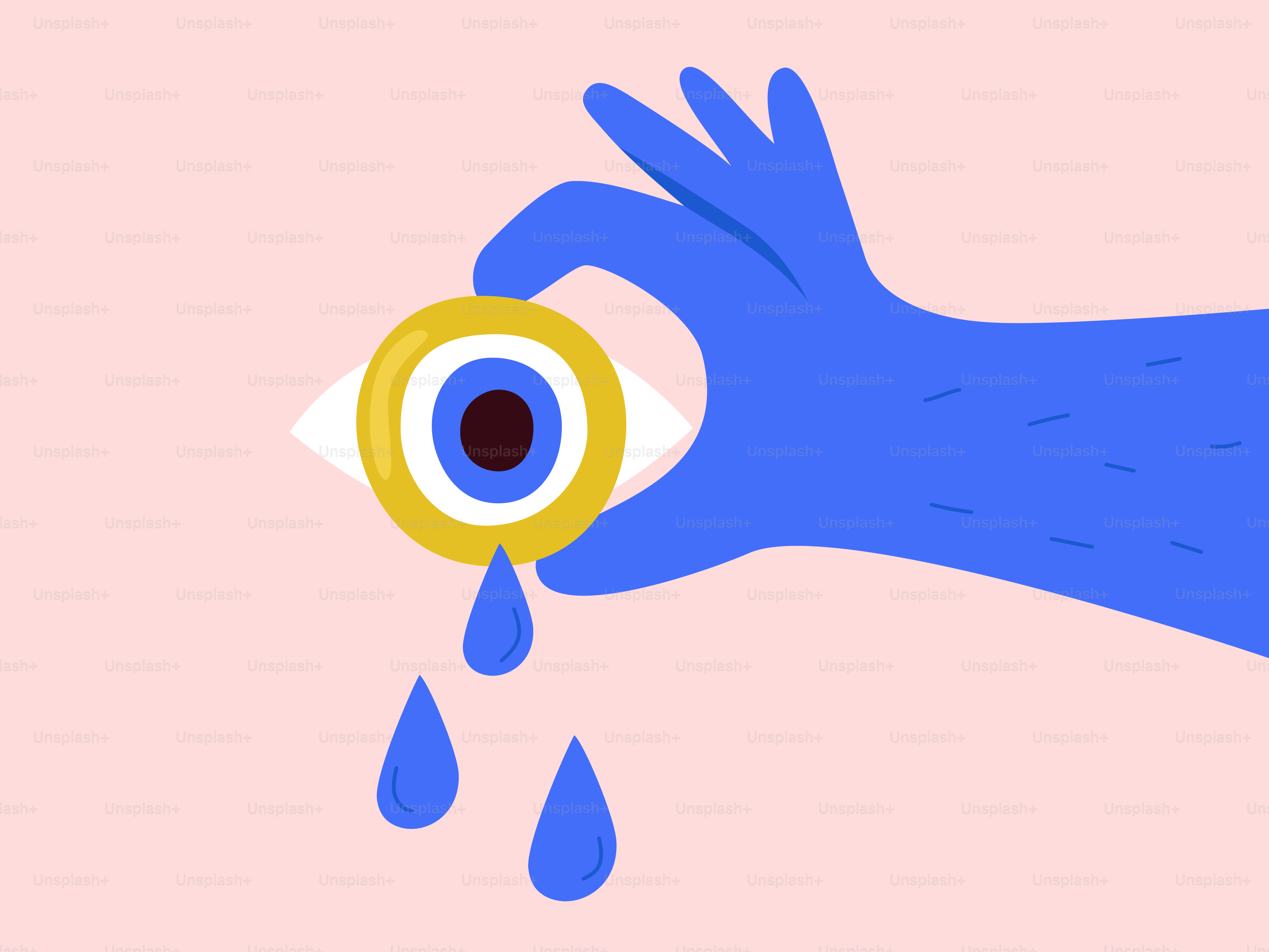 Blue hand holding a yellow ring with an eye