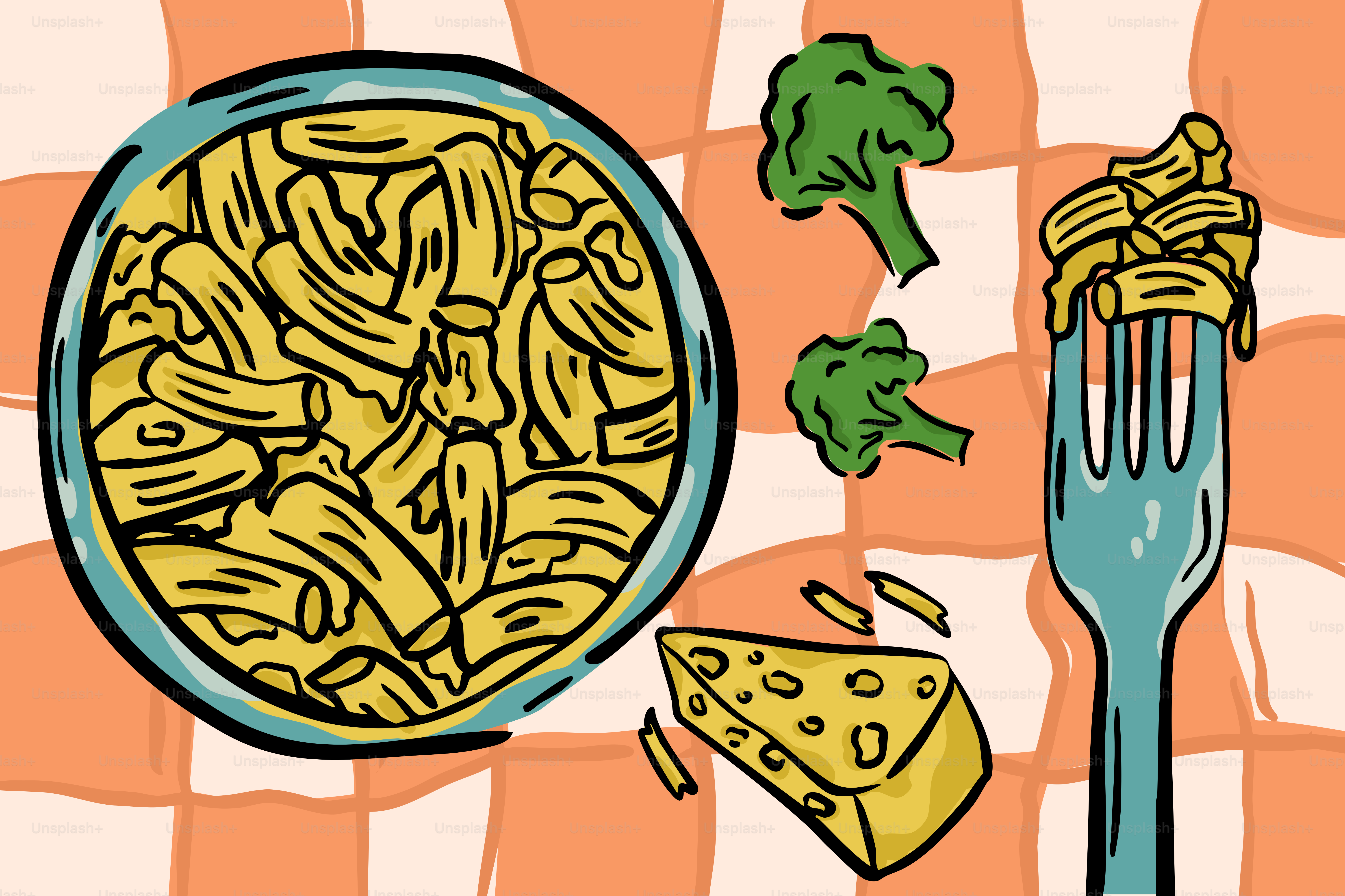 Bowl of pasta with broccoli and cheese on fork