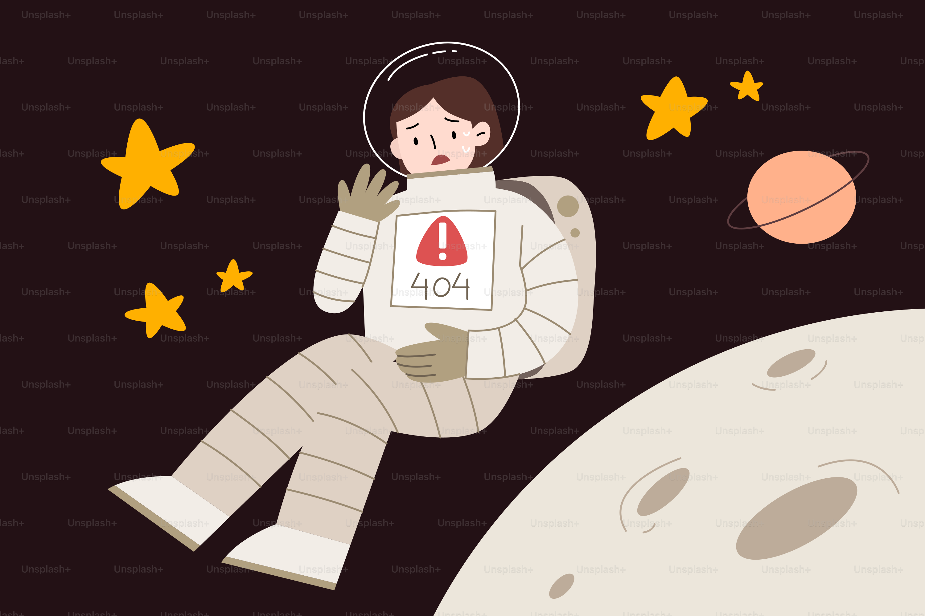 Astronauta flutuando no espaço com estrelas e lua