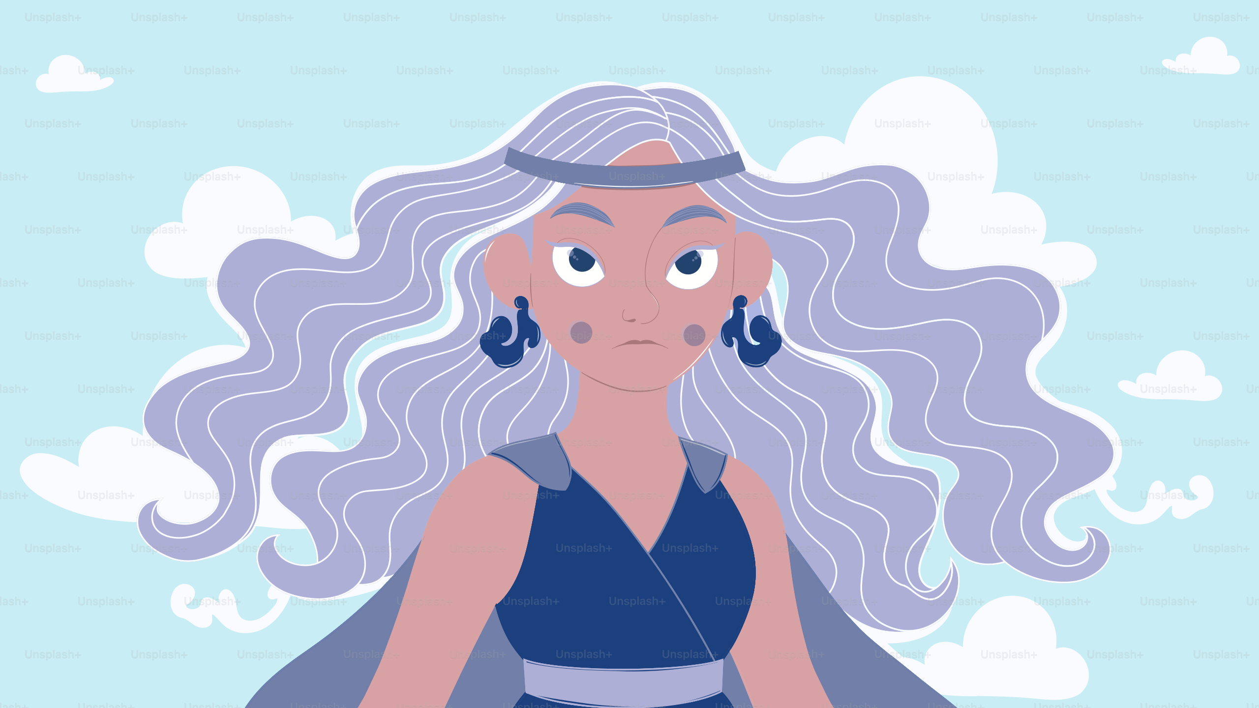 Woman with long wavy hair and hat