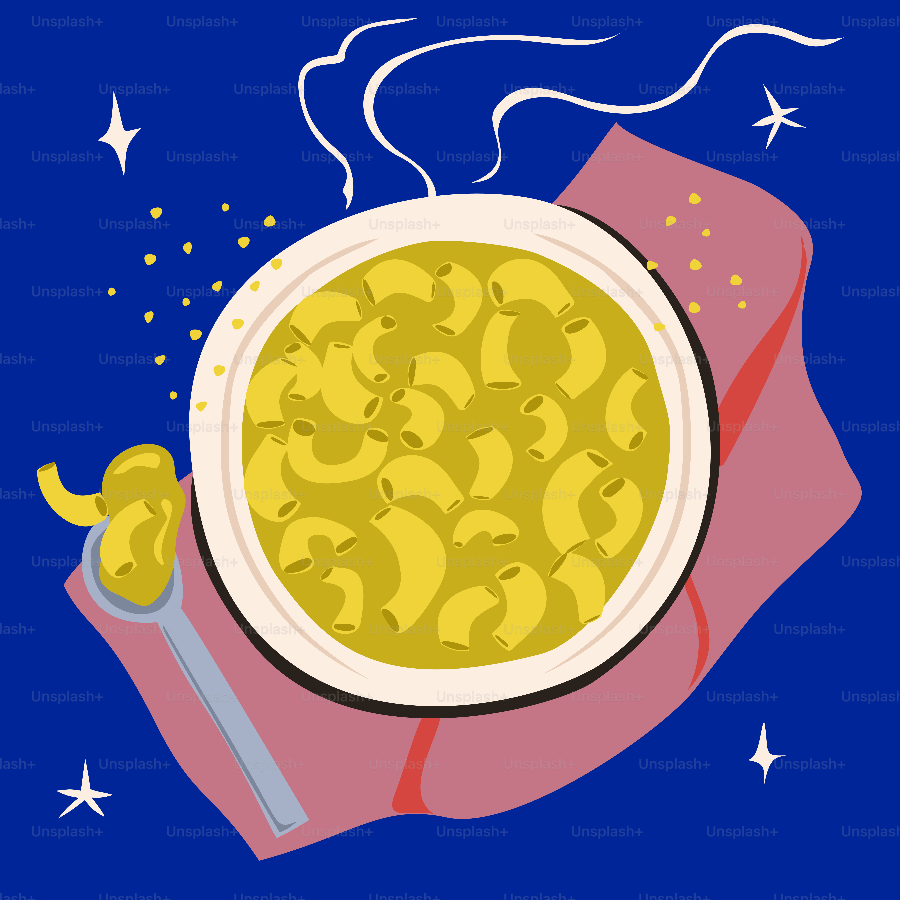 Bowl of macaroni and cheese with a spoon.