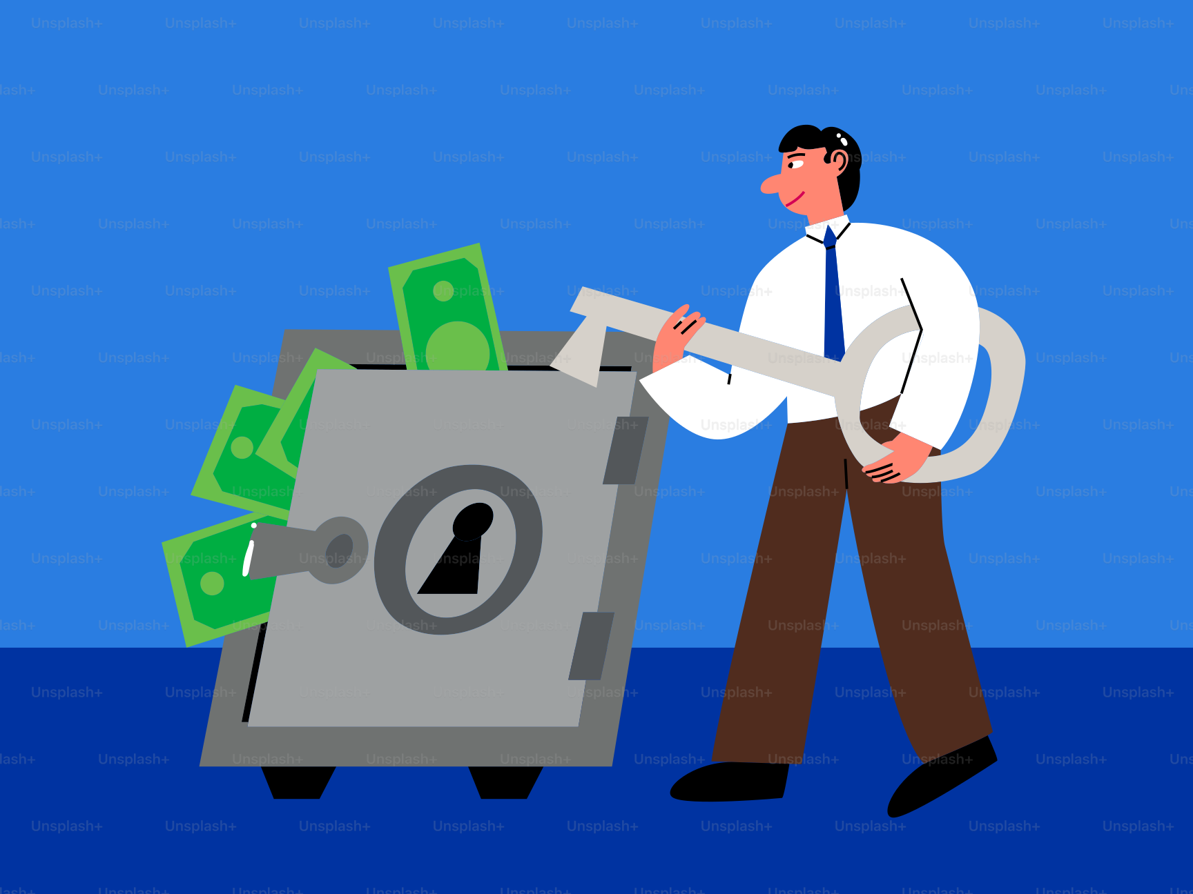 Man puts money into a safe