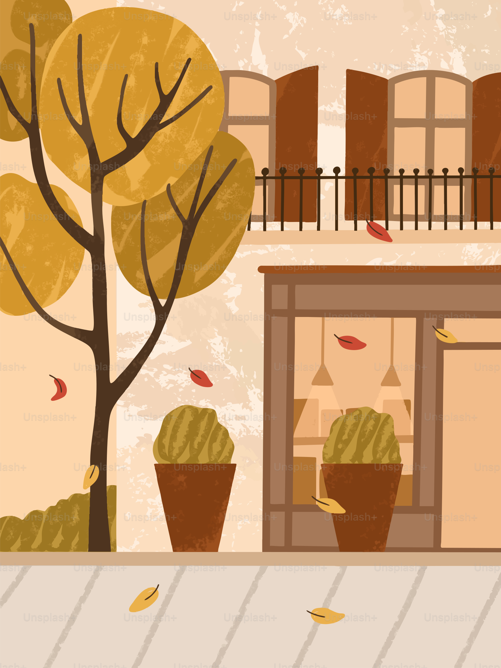 Scène d’automne avec arbres et bâtiments