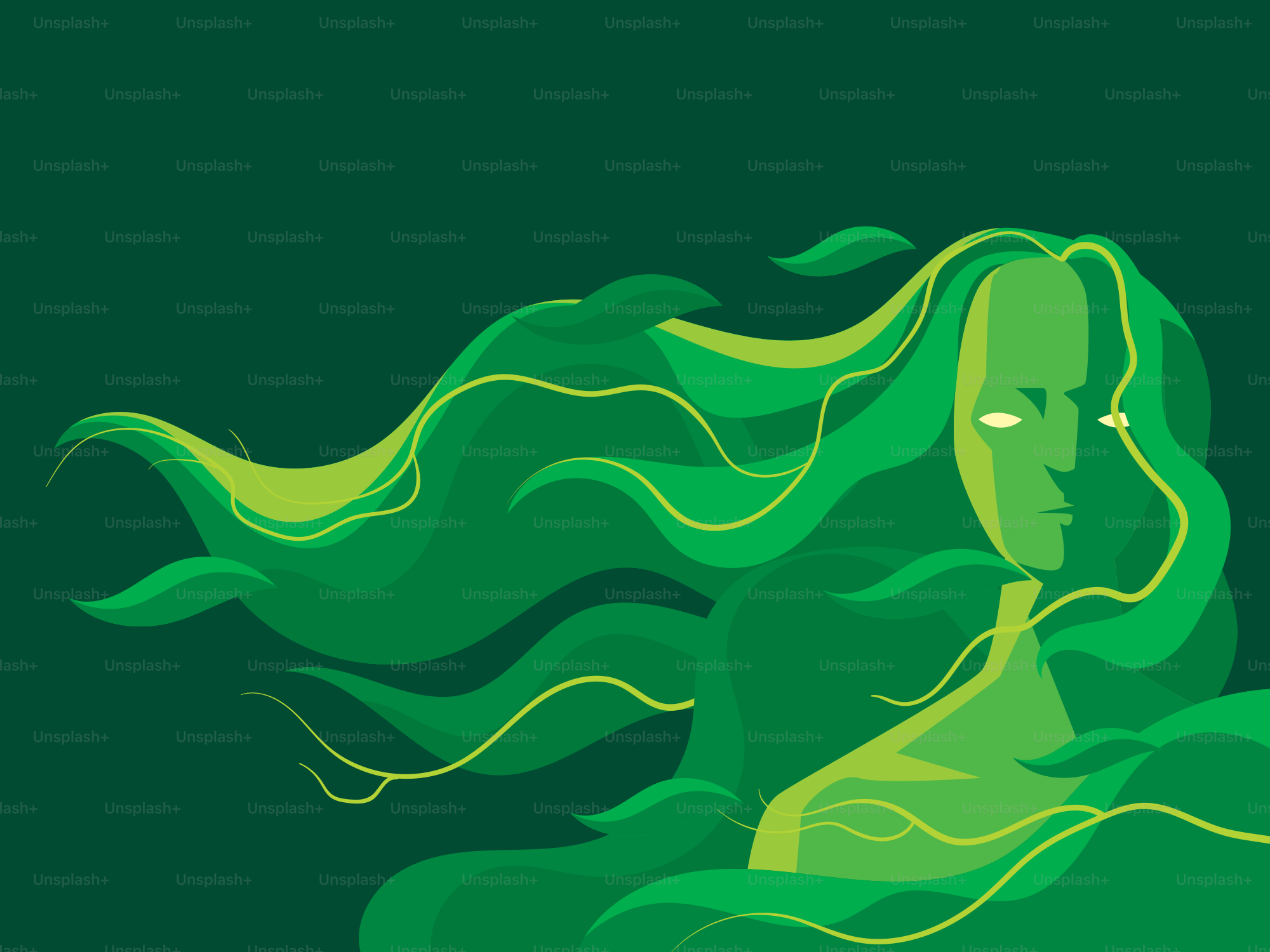 Figura verde stilizzata con capelli fogliosi fluenti vettoriale – Immagine  di Terra su Unsplash, image size:3000x2250