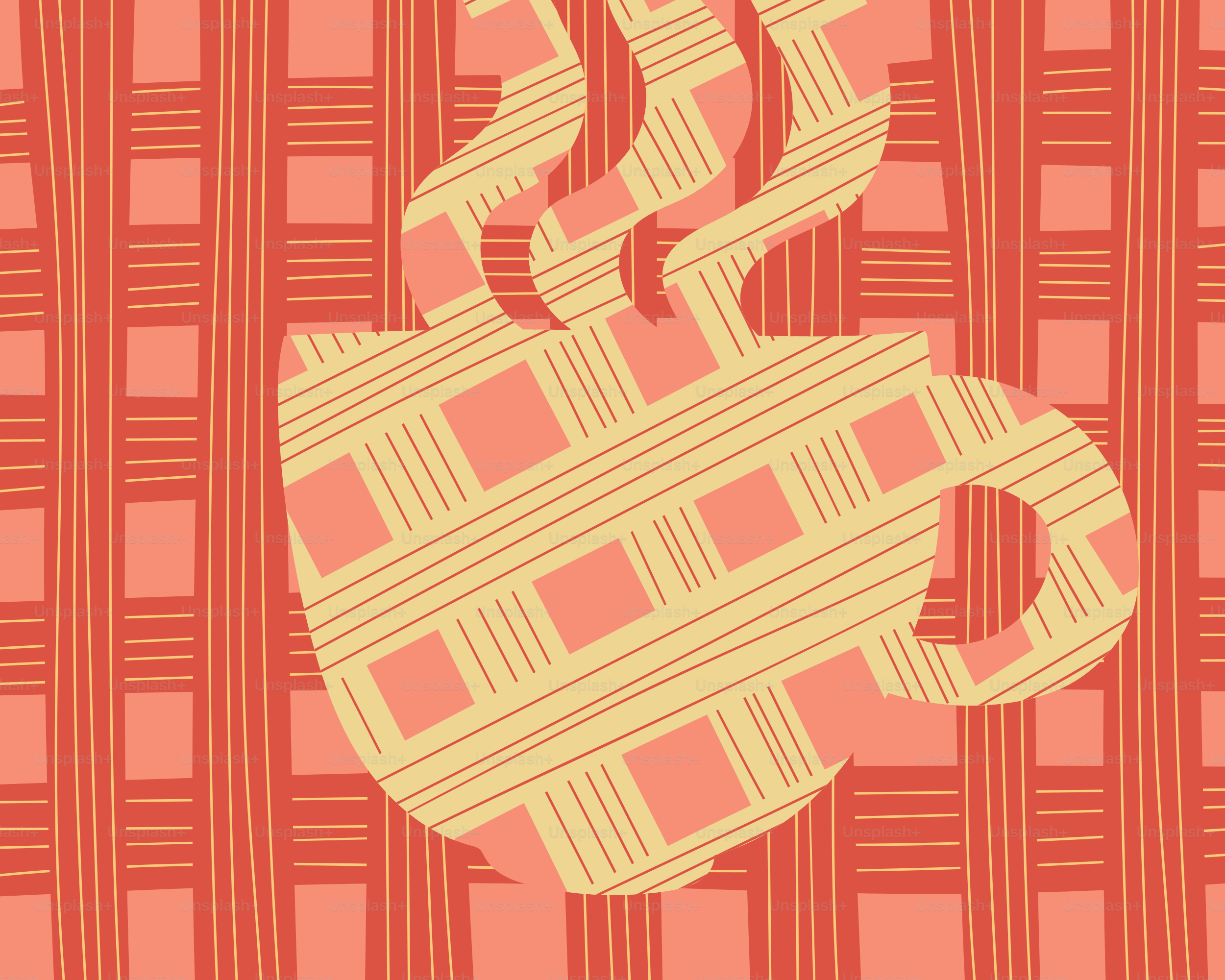 Steaming cup of coffee on a checkered background