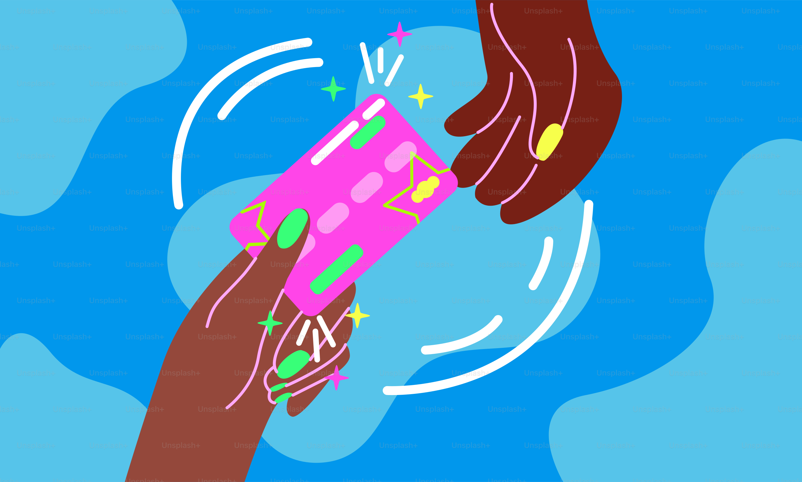 Hands exchanging a pink credit card