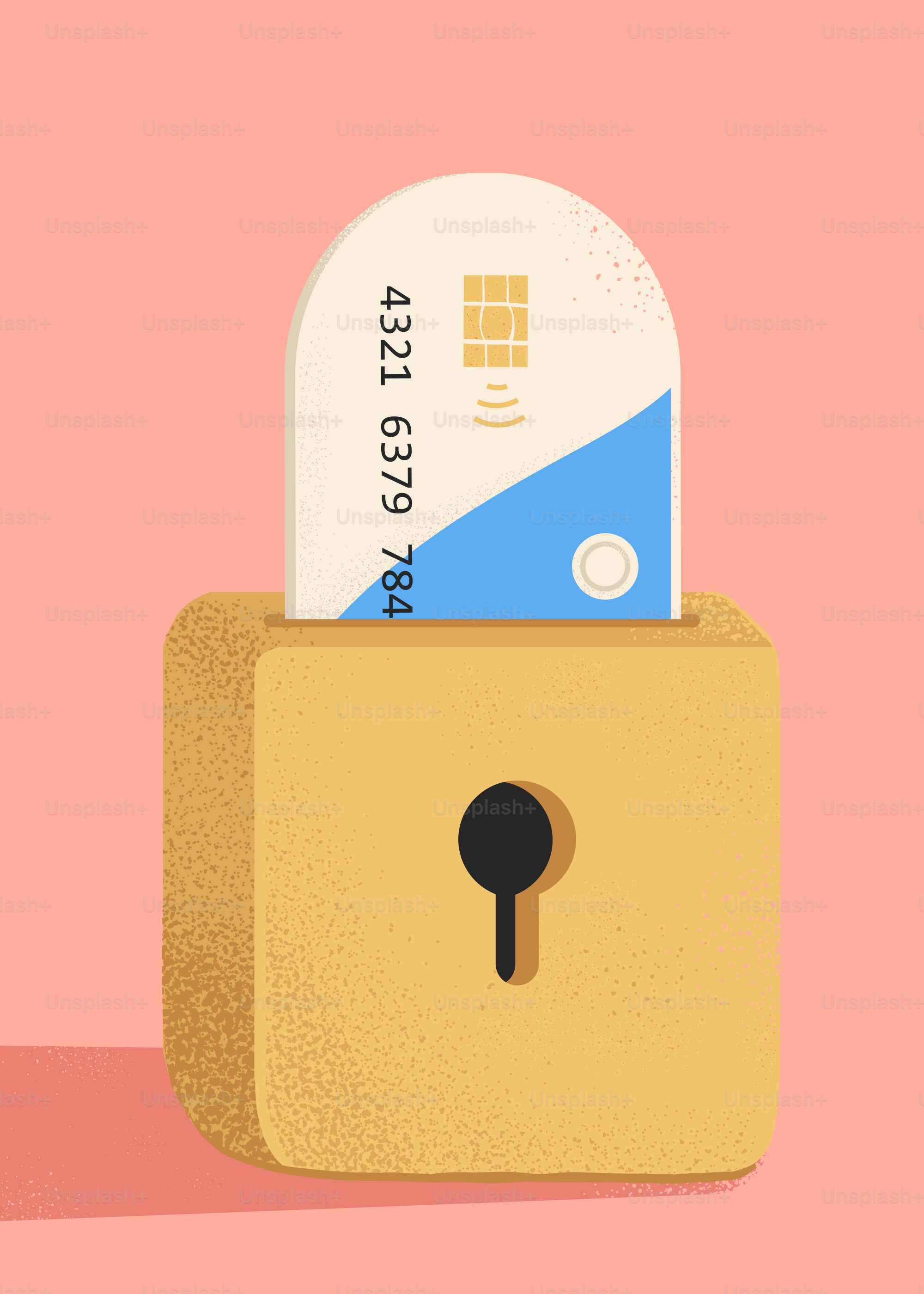 Credit card secured in a yellow padlock.