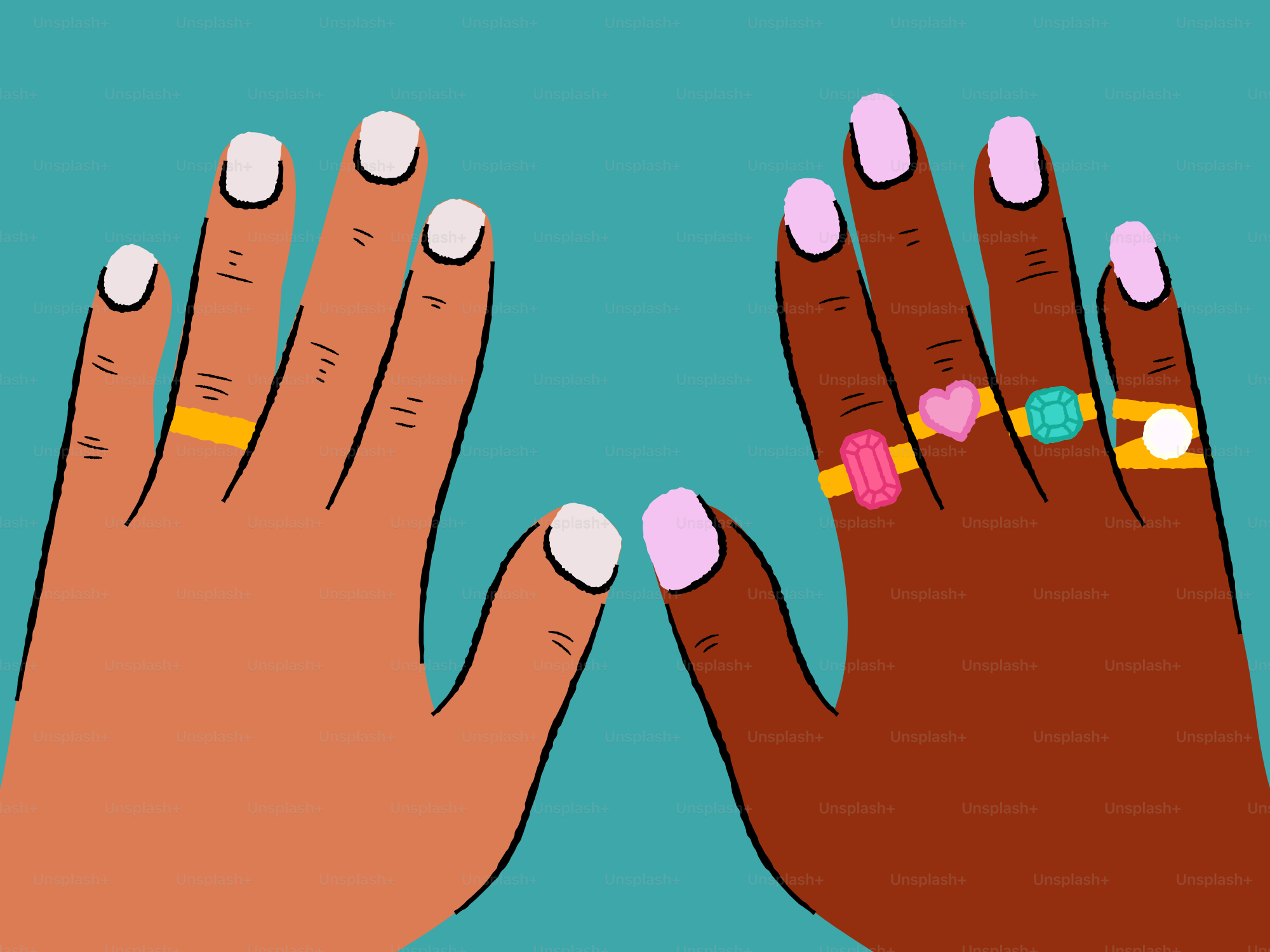 Dos manos con uñas y anillos bien arreglados