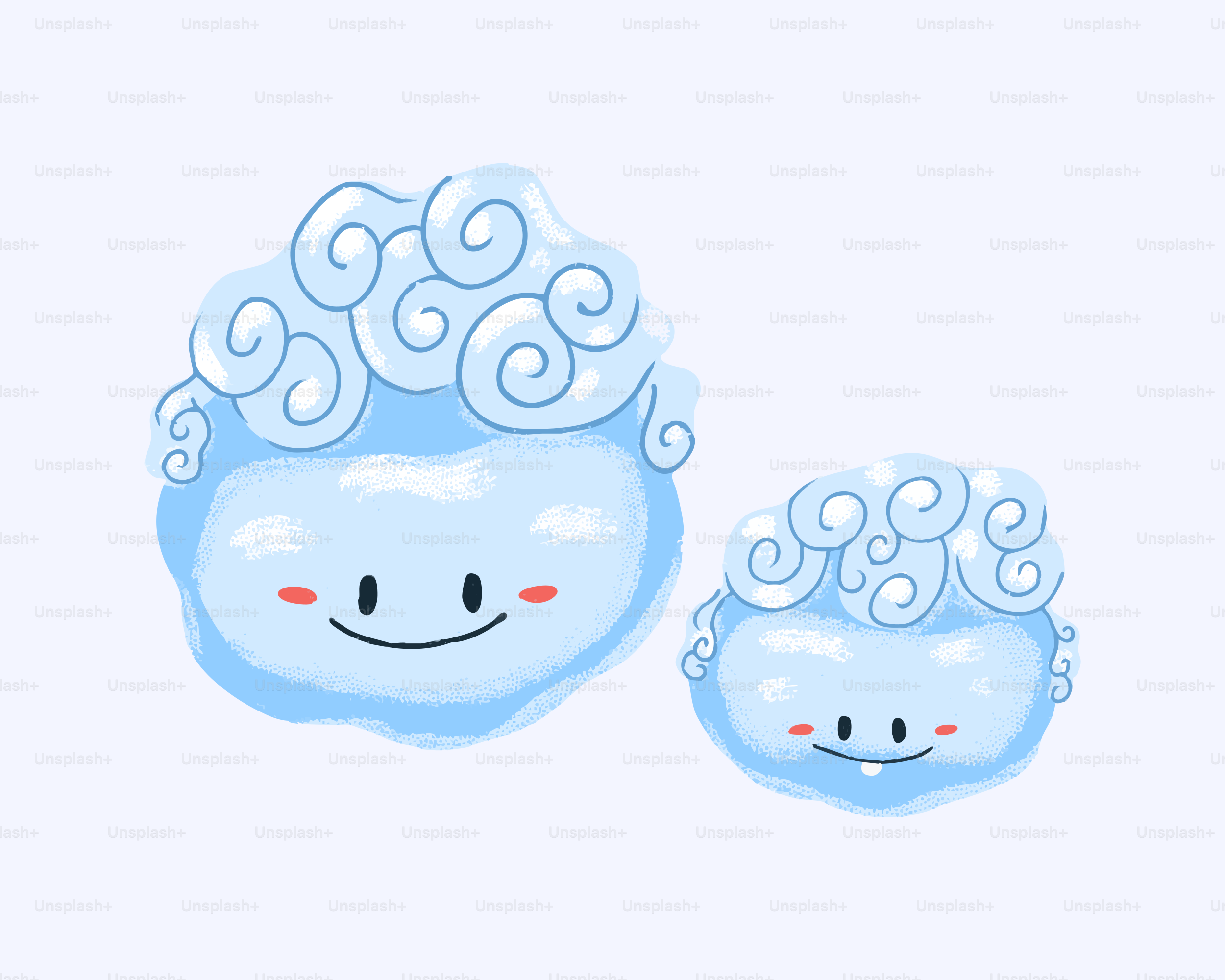 Two cute cartoon clouds with faces