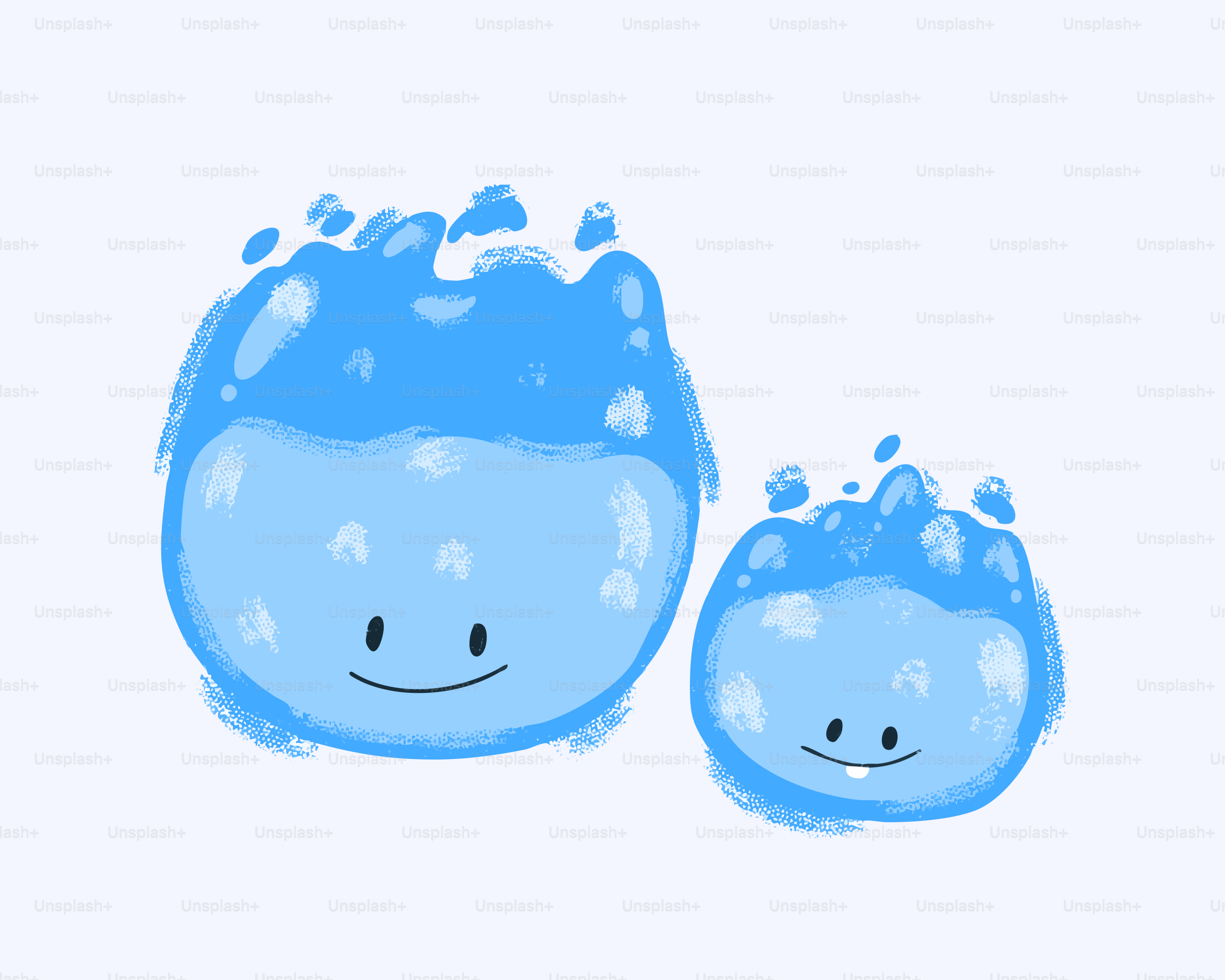 Two cartoon blue water blobs with faces
