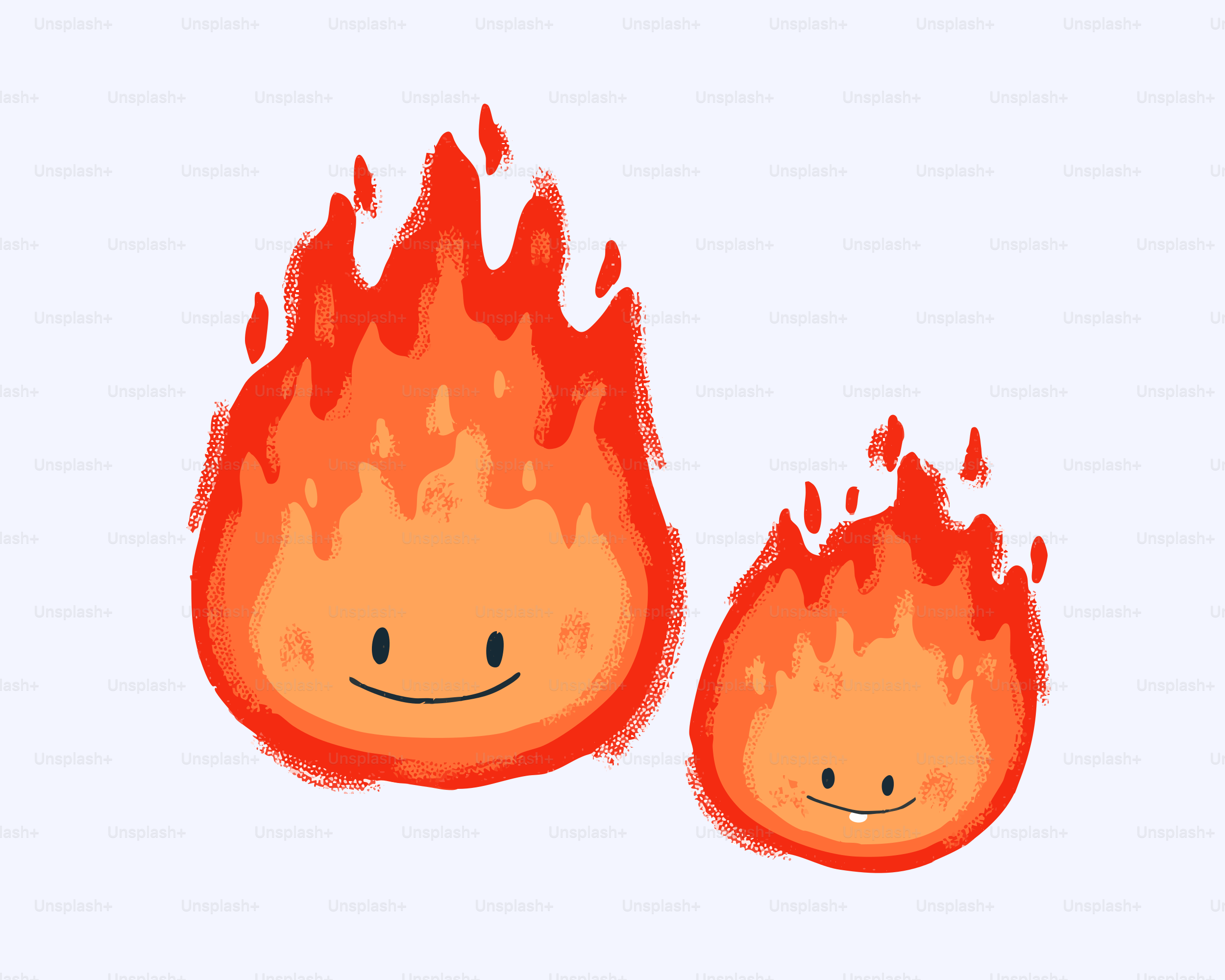 Two cartoon fire sprites with faces