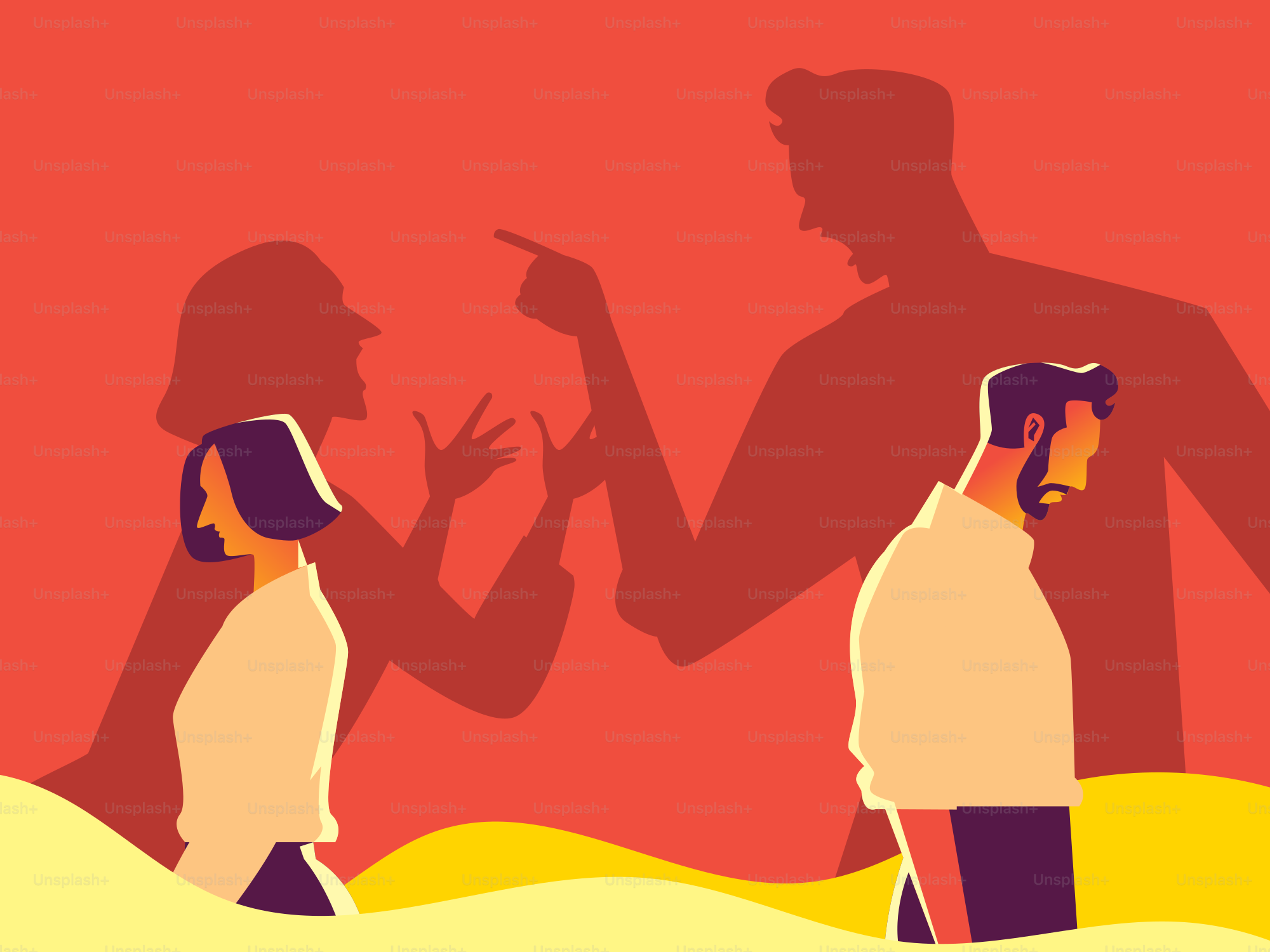 Paar, das streitet, während Schatten mit dem Finger zeigen