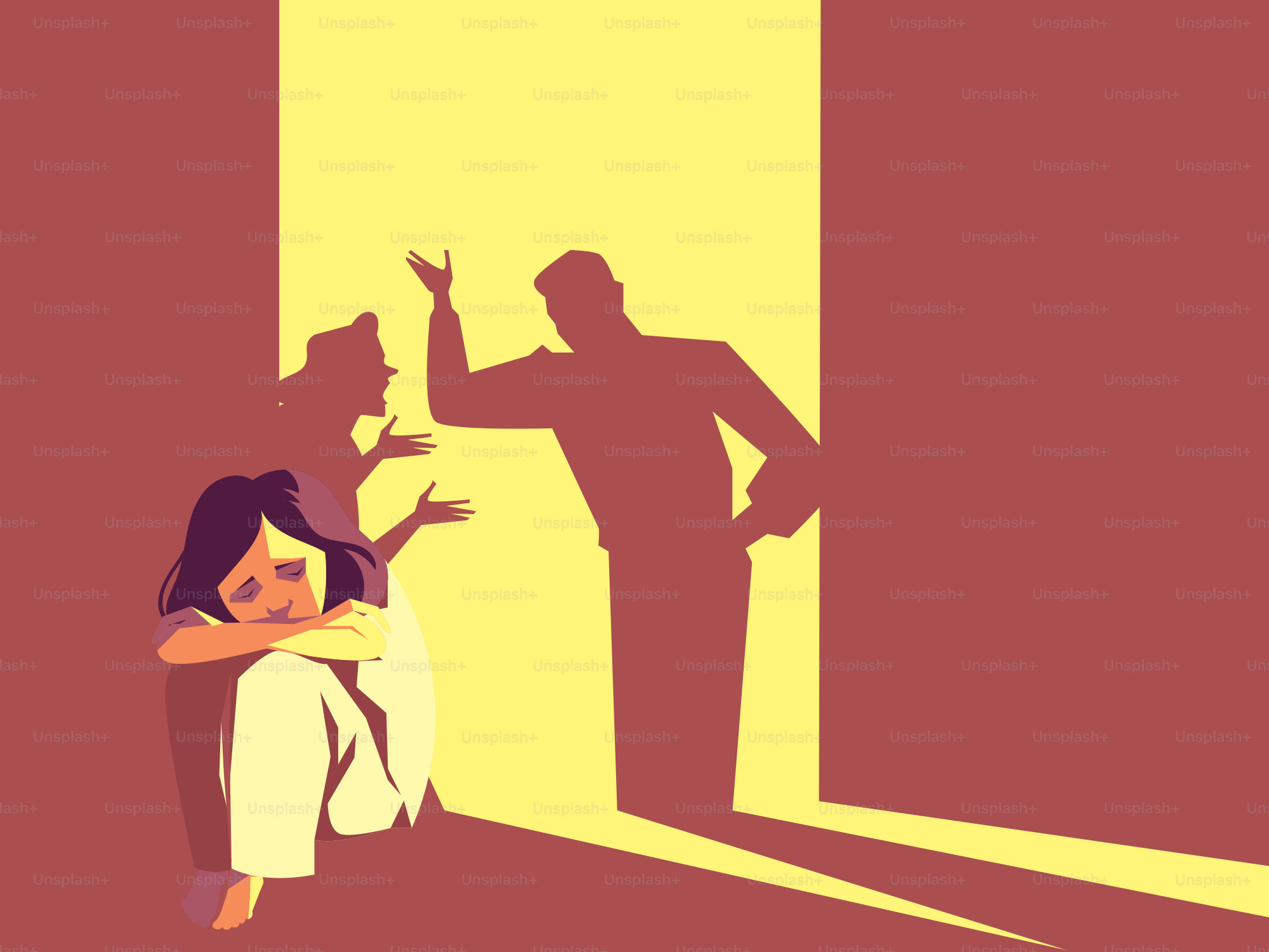 Schattenfiguren eines Paares, das streitet, das eine einschüchtert das andere.