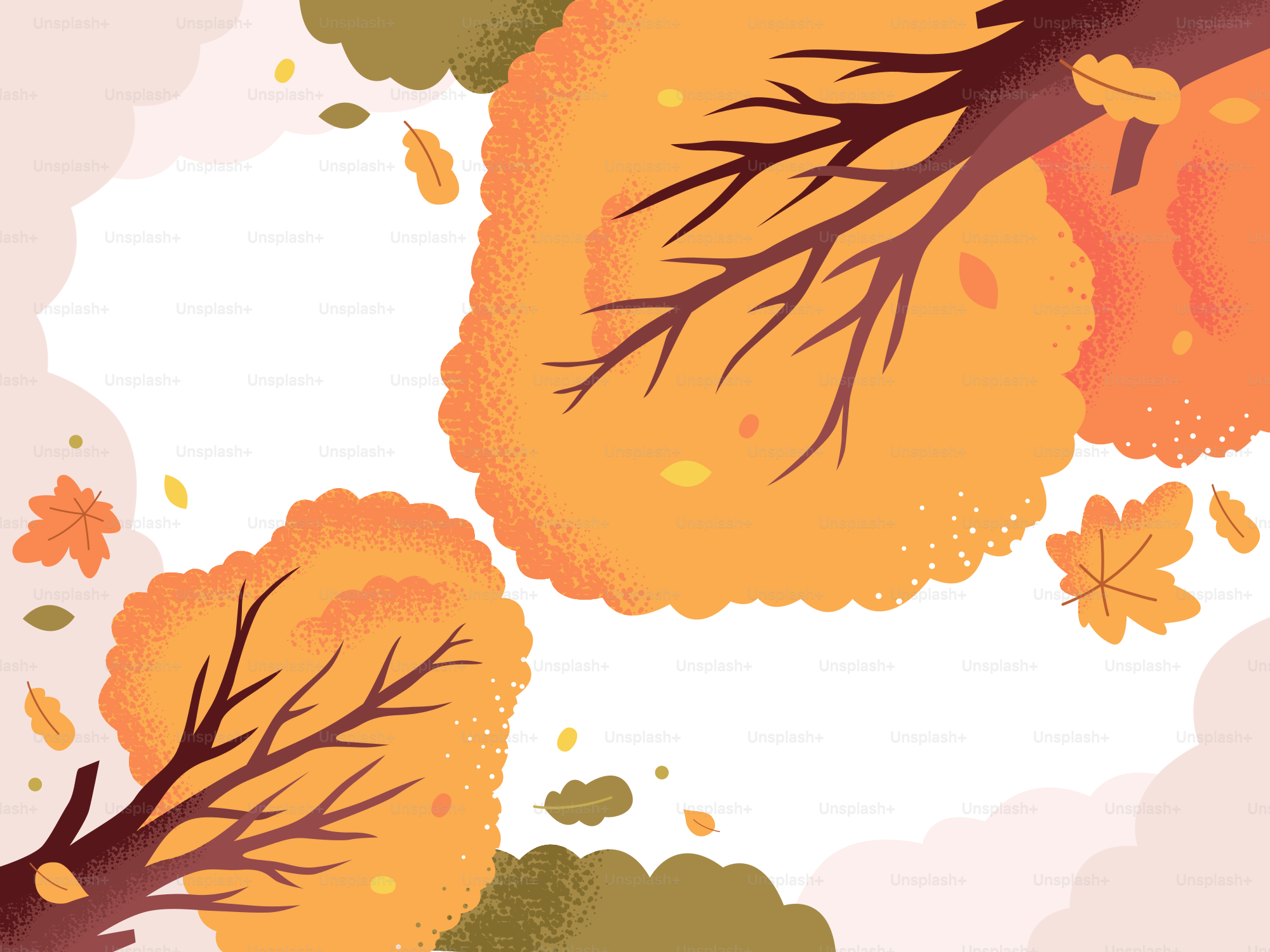 Autumn trees with falling leaves in a gentle breeze